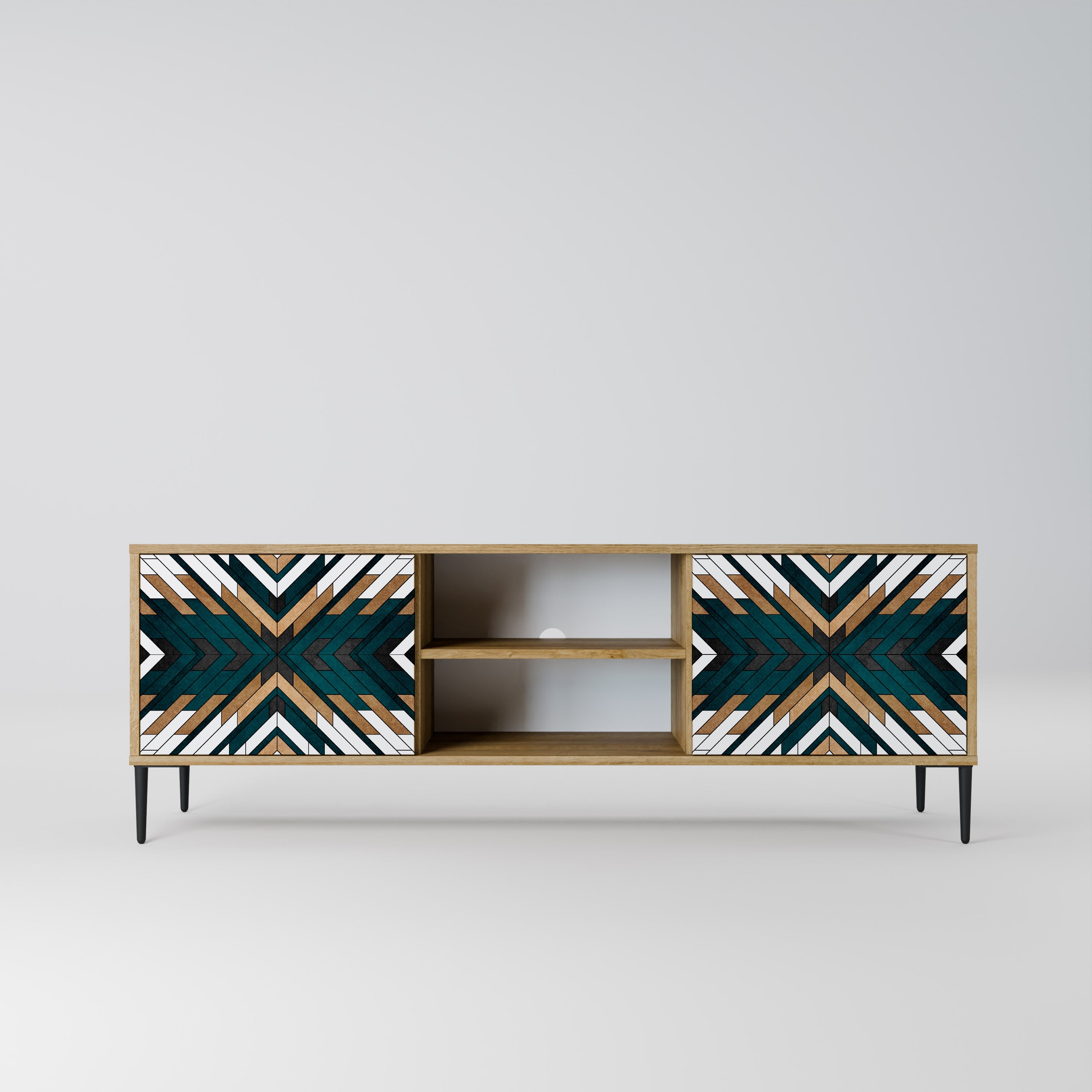 ARTISTIC GEOMETRY 2-Door TV Stand in Oak Effect