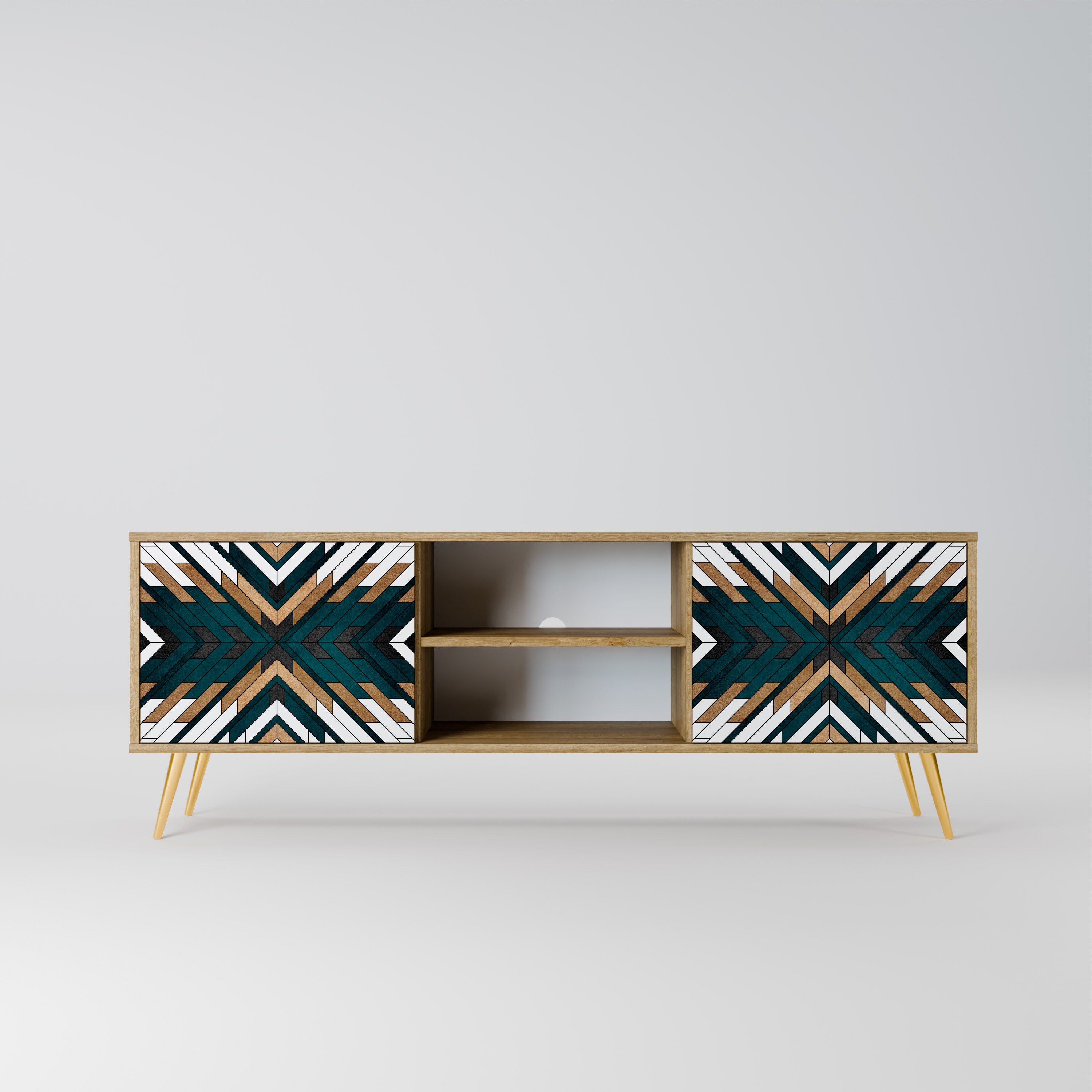 ARTISTIC GEOMETRY 2-Door TV Stand in Oak Effect