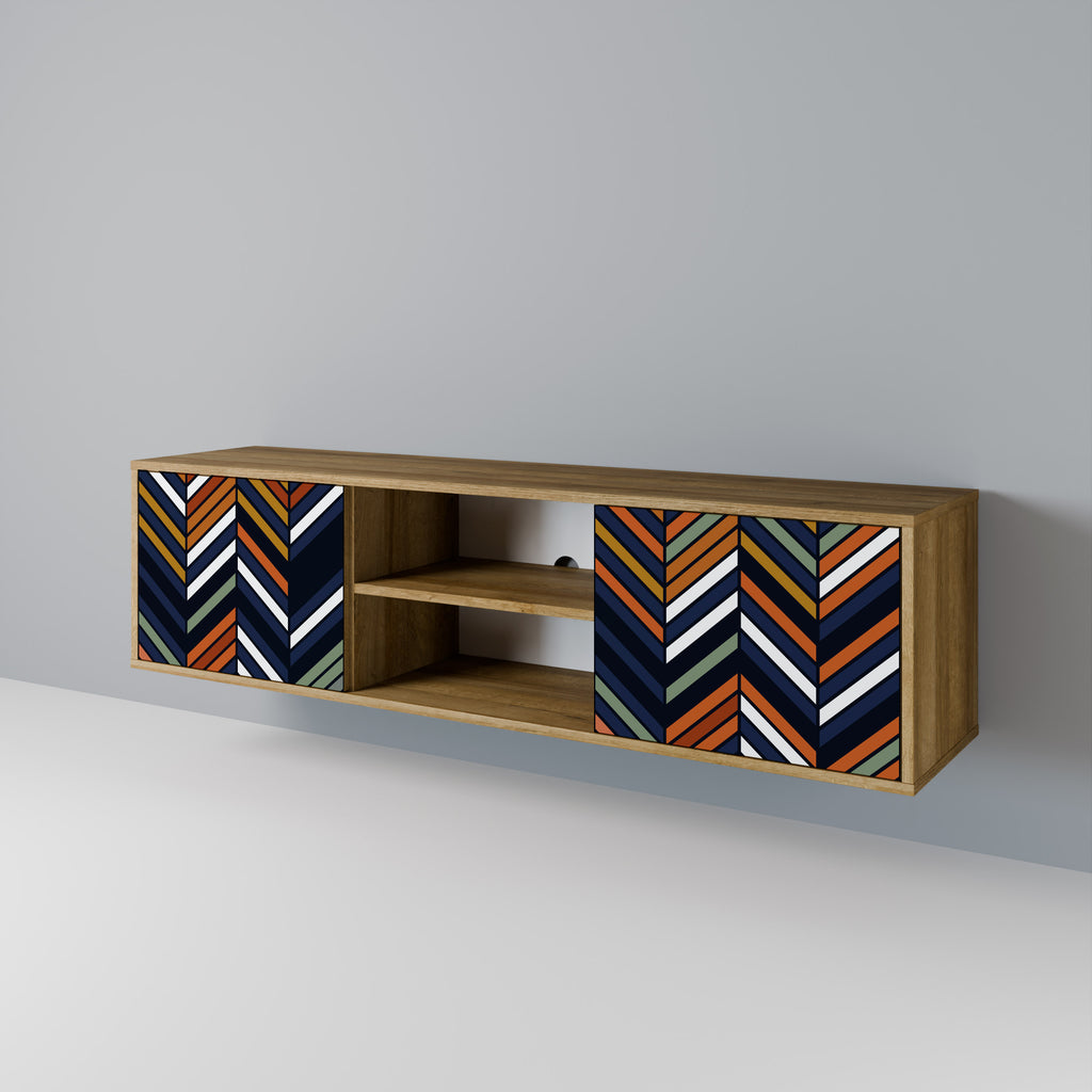 VIBRANT PATCHWORK 2-Door TV Stand in Oak Effect