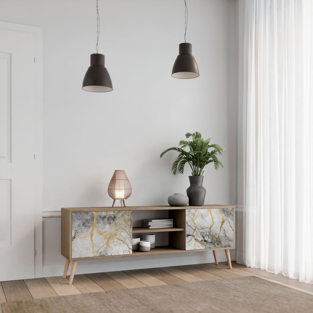 Mueble de TV de 2 puertas TIMELESS GLIDE con efecto roble