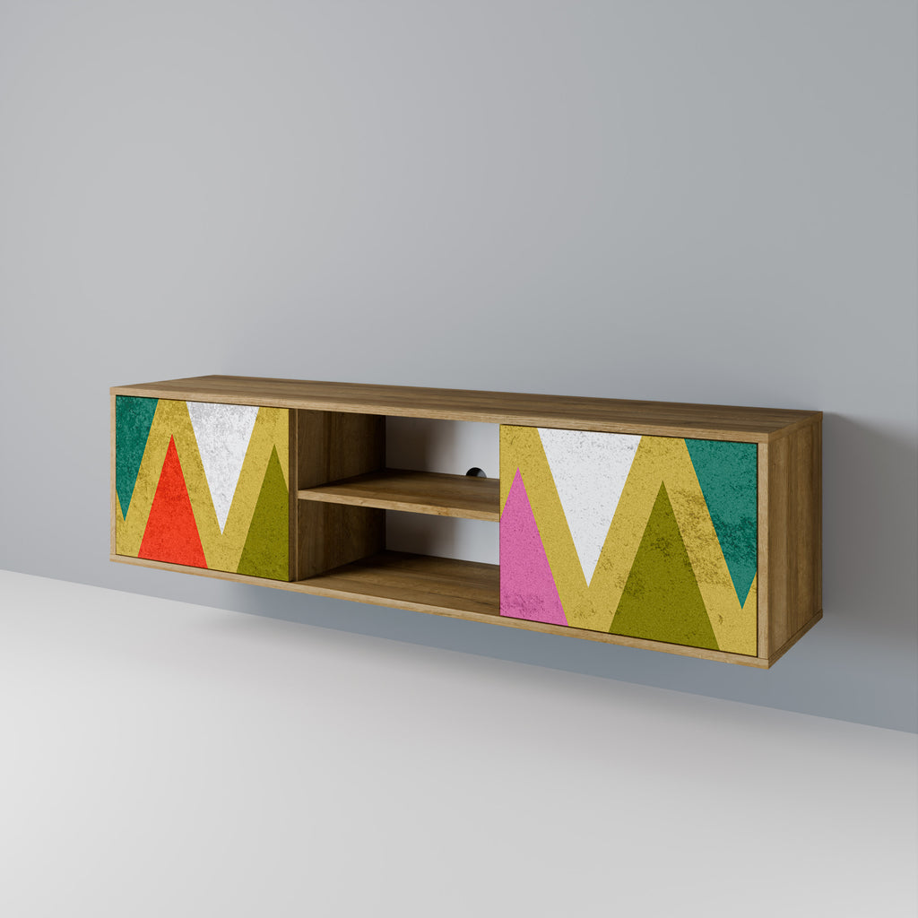 Mueble de TV de 2 puertas COLORFUL TRIANGLES en efecto roble