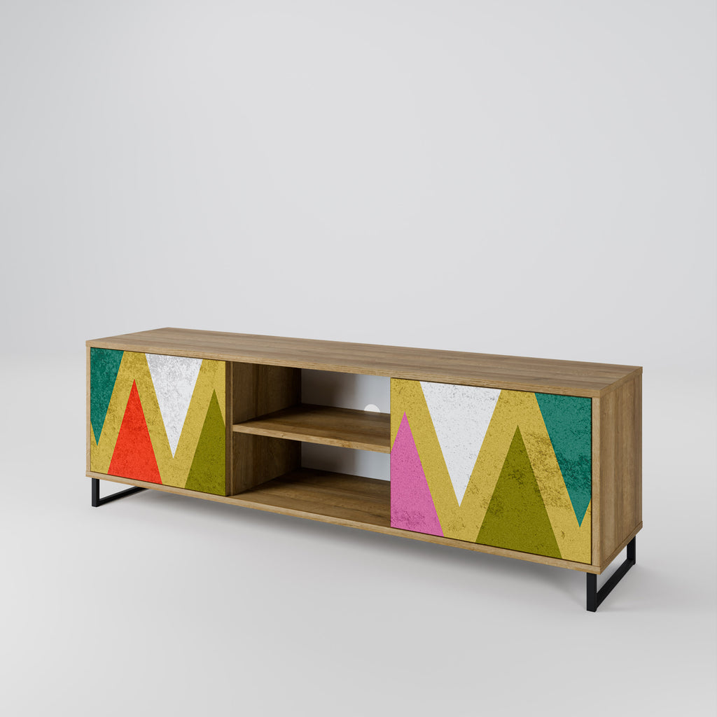 Mueble de TV de 2 puertas COLORFUL TRIANGLES en efecto roble