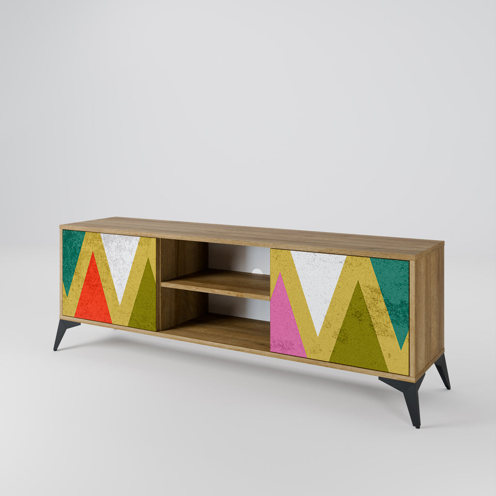 Mueble de TV de 2 puertas COLORFUL TRIANGLES en efecto roble
