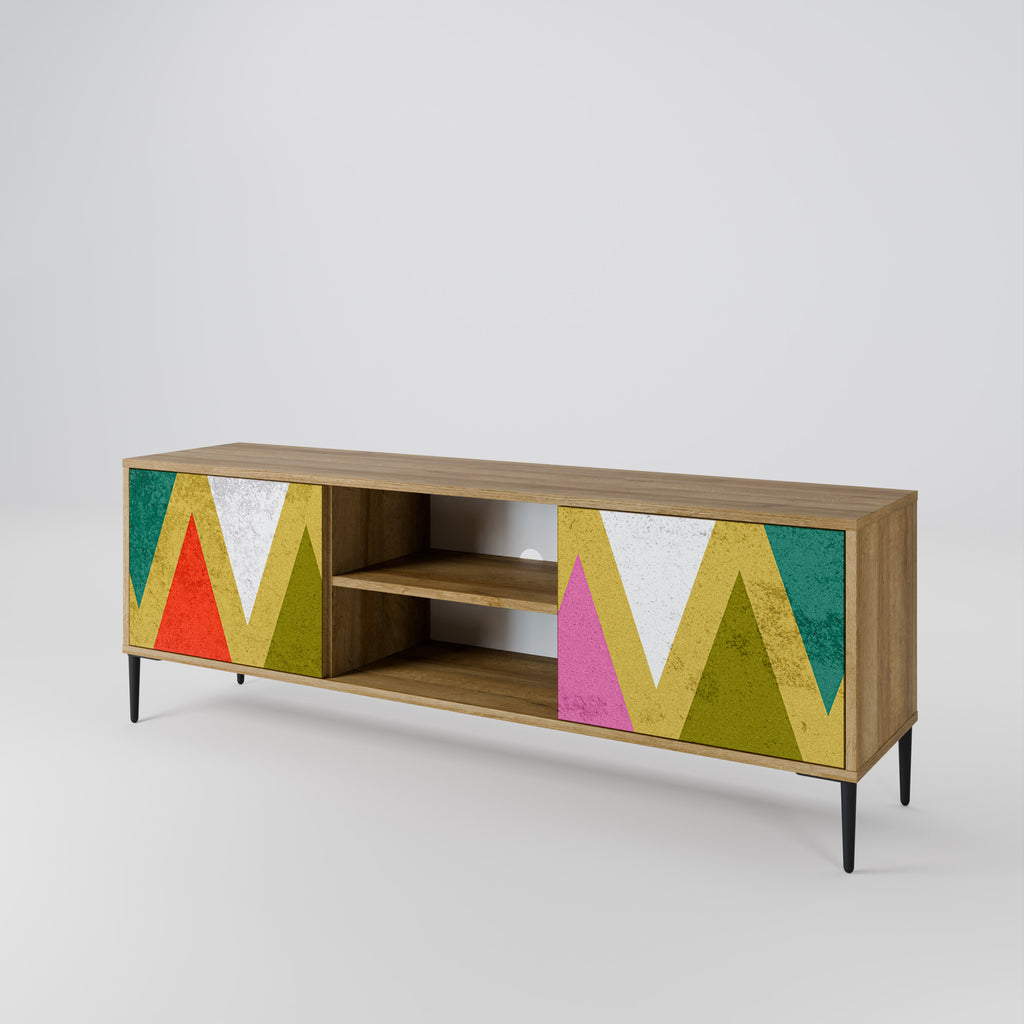 Mueble de TV de 2 puertas COLORFUL TRIANGLES en efecto roble
