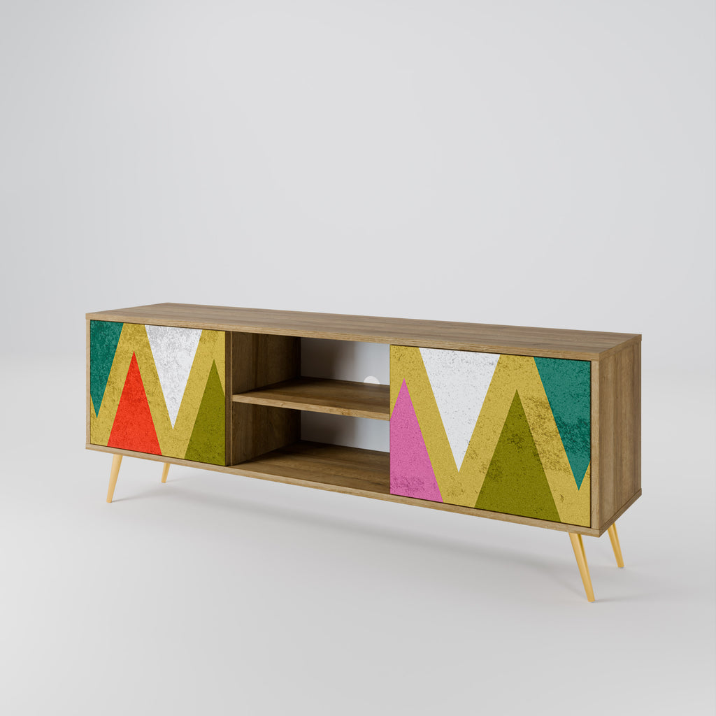 Mueble de TV de 2 puertas COLORFUL TRIANGLES en efecto roble