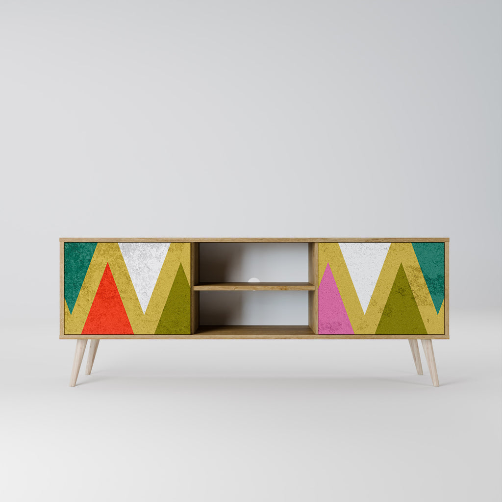 Mueble de TV de 2 puertas COLORFUL TRIANGLES en efecto roble