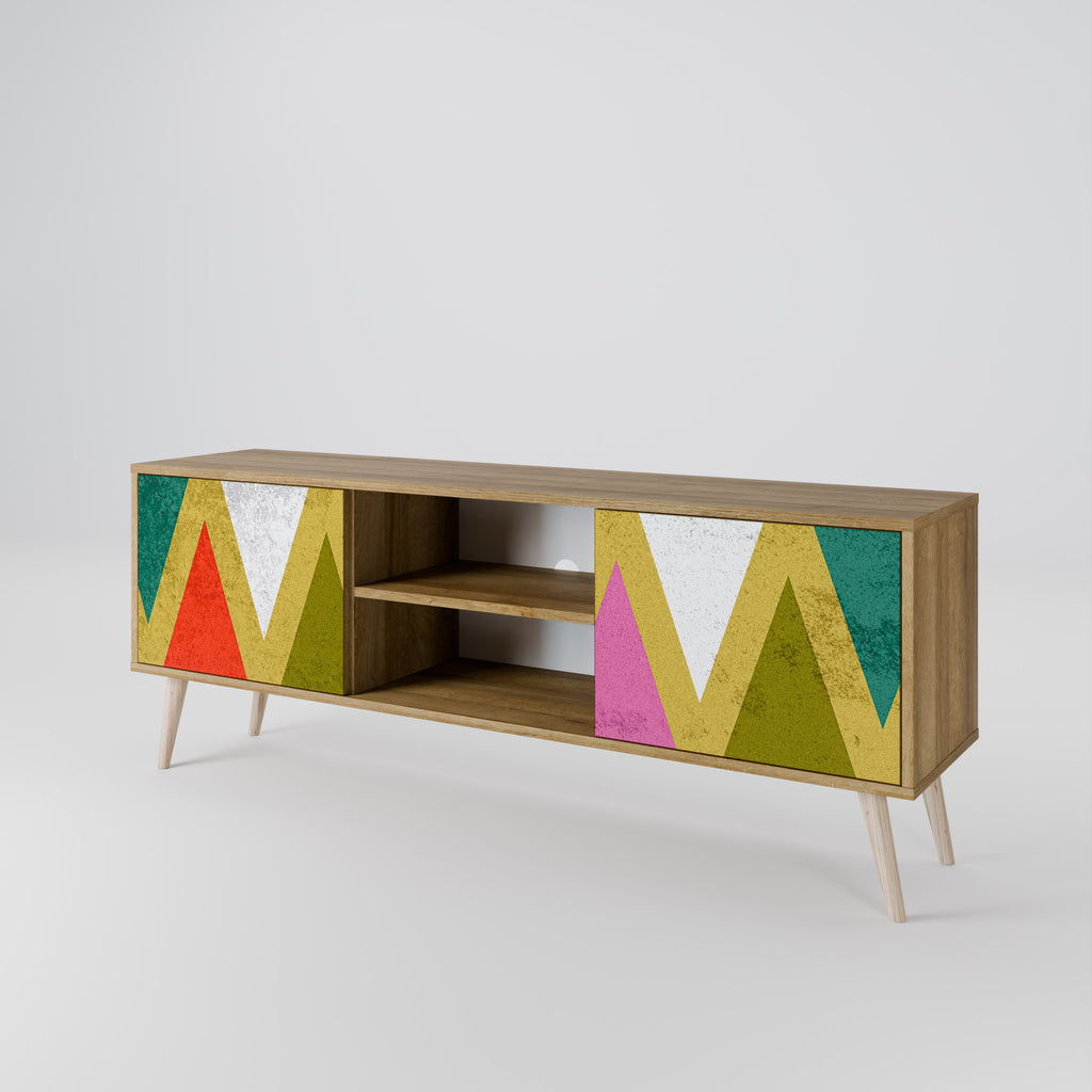 Mueble de TV de 2 puertas COLORFUL TRIANGLES en efecto roble