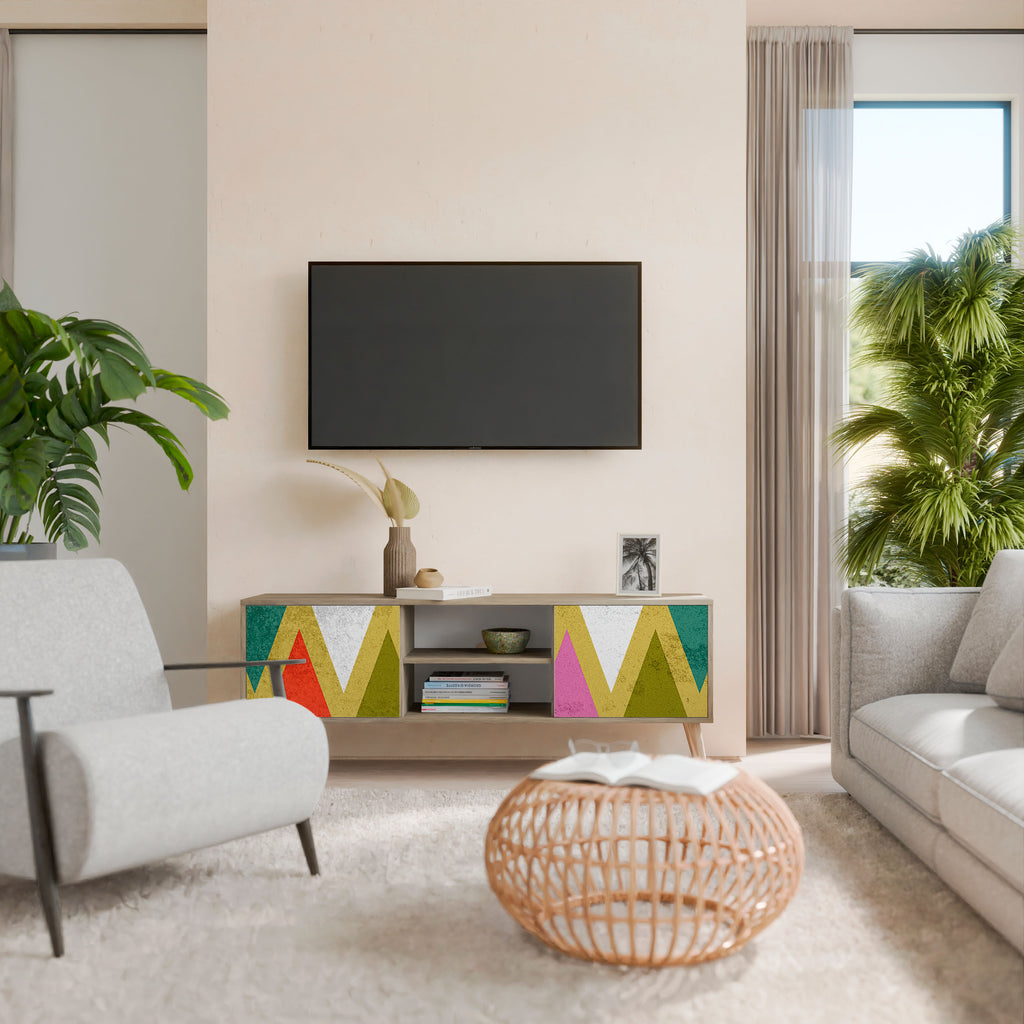 Mueble de TV de 2 puertas COLORFUL TRIANGLES en efecto roble