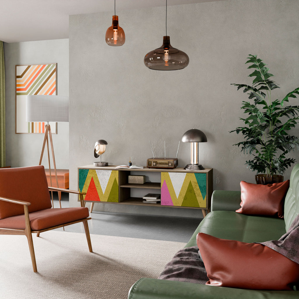 Mueble de TV de 2 puertas COLORFUL TRIANGLES en efecto roble