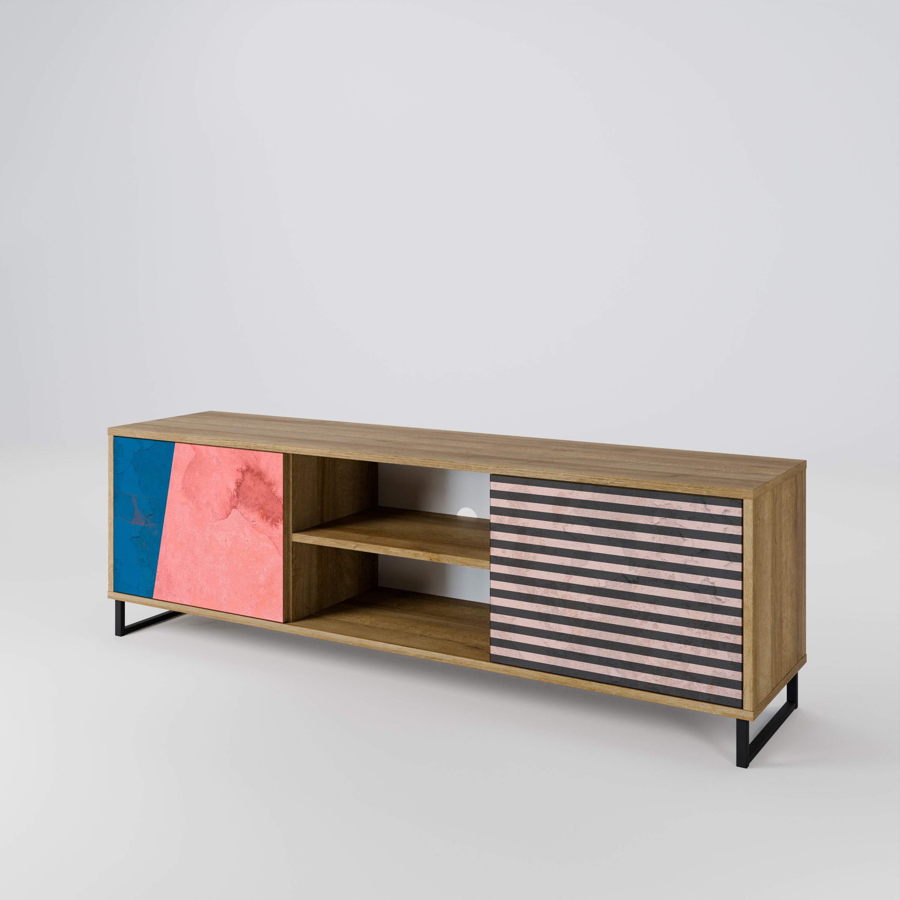 GLAMOROUS STRIPE 2-Door TV Stand in Oak Effect