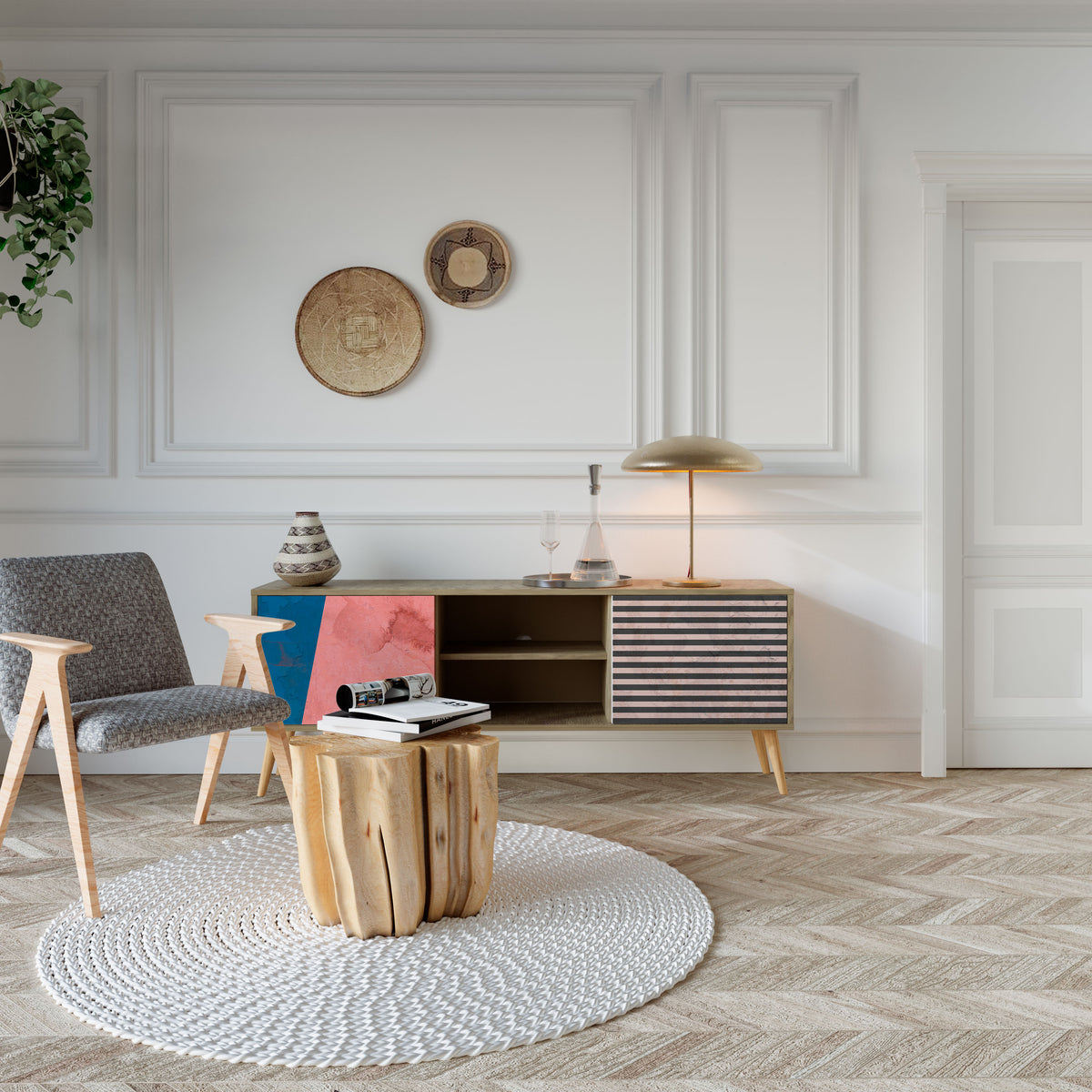GLAMOROUS STRIPE Mueble de TV de 2 Puertas