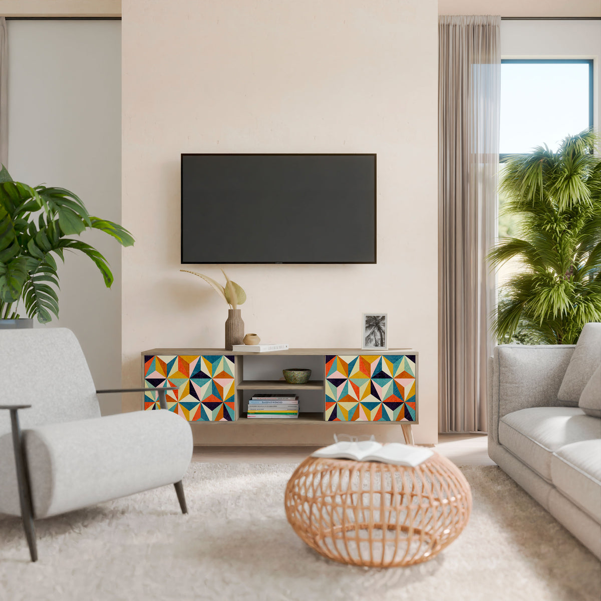 TESSELATE TREASURES Mueble de TV de 2 Puertas