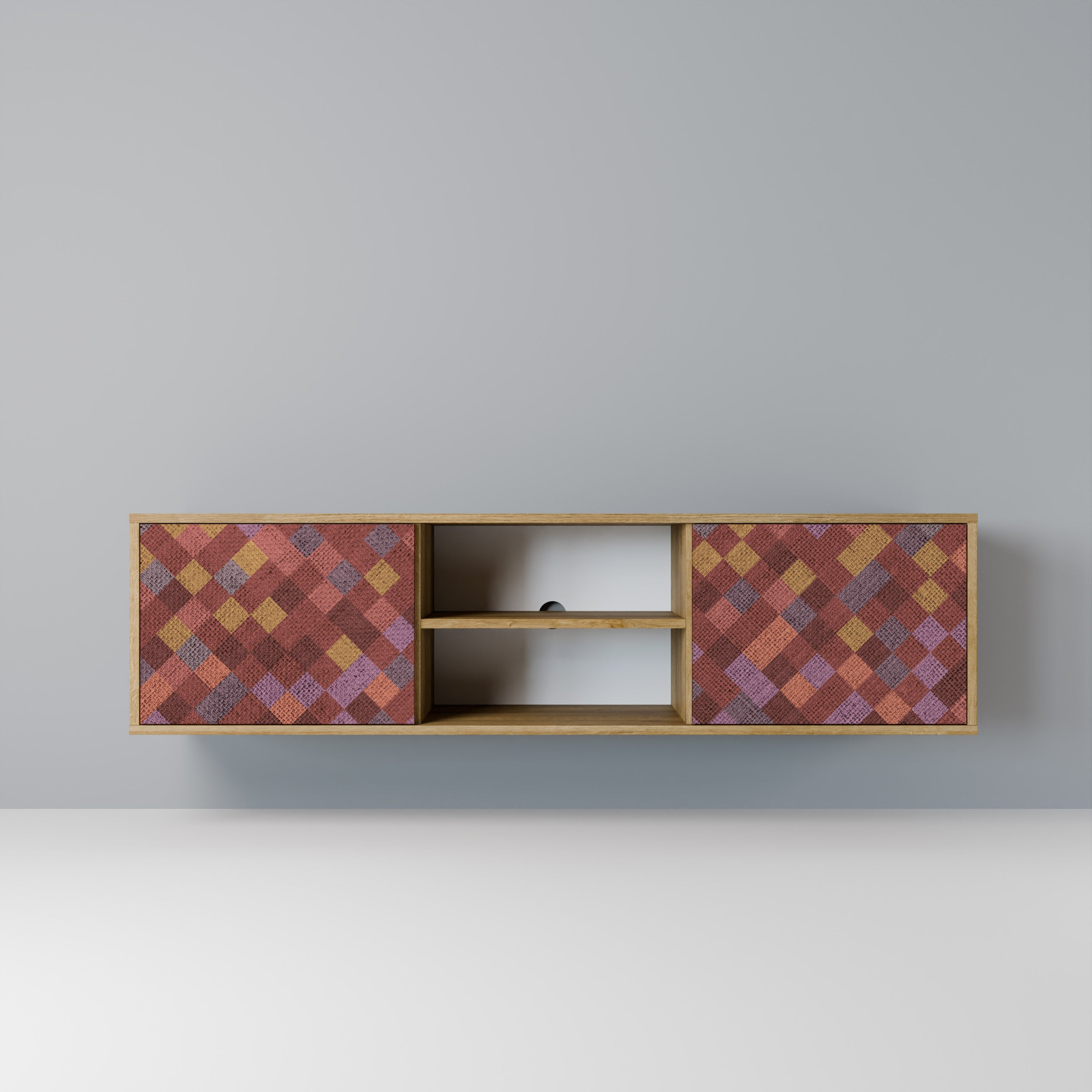 PAINTED SQUARES 2-Door TV Stand in Oak Effect