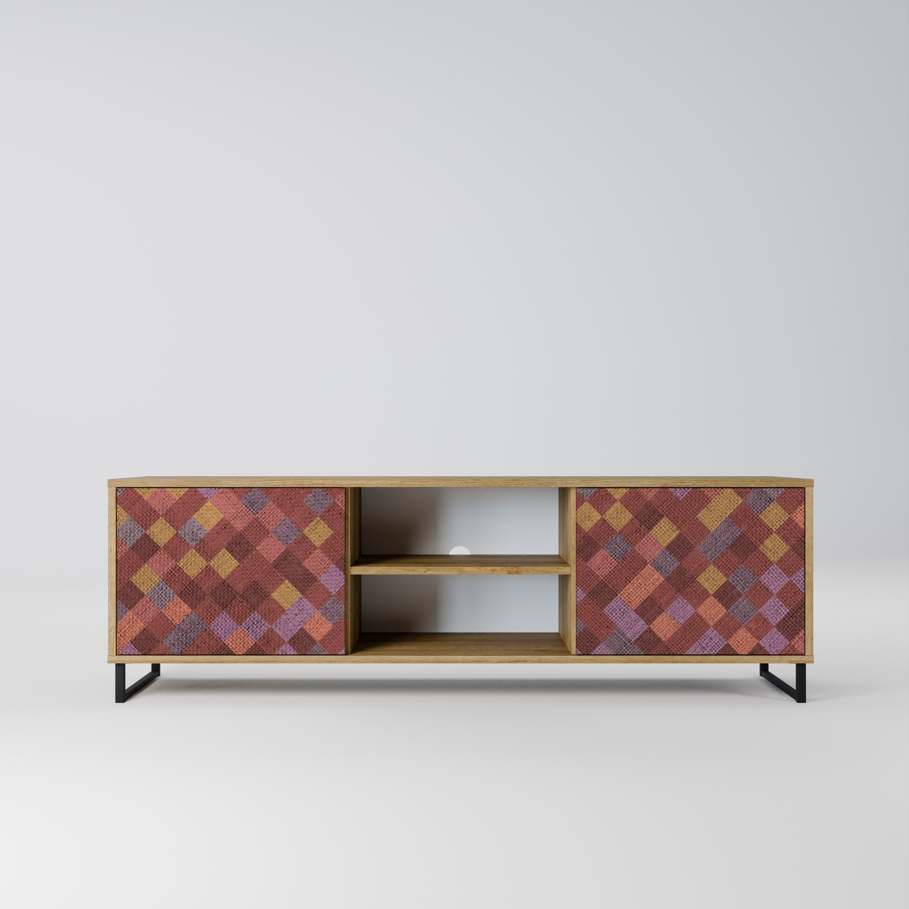 PAINTED SQUARES 2-Door TV Stand in Oak Effect