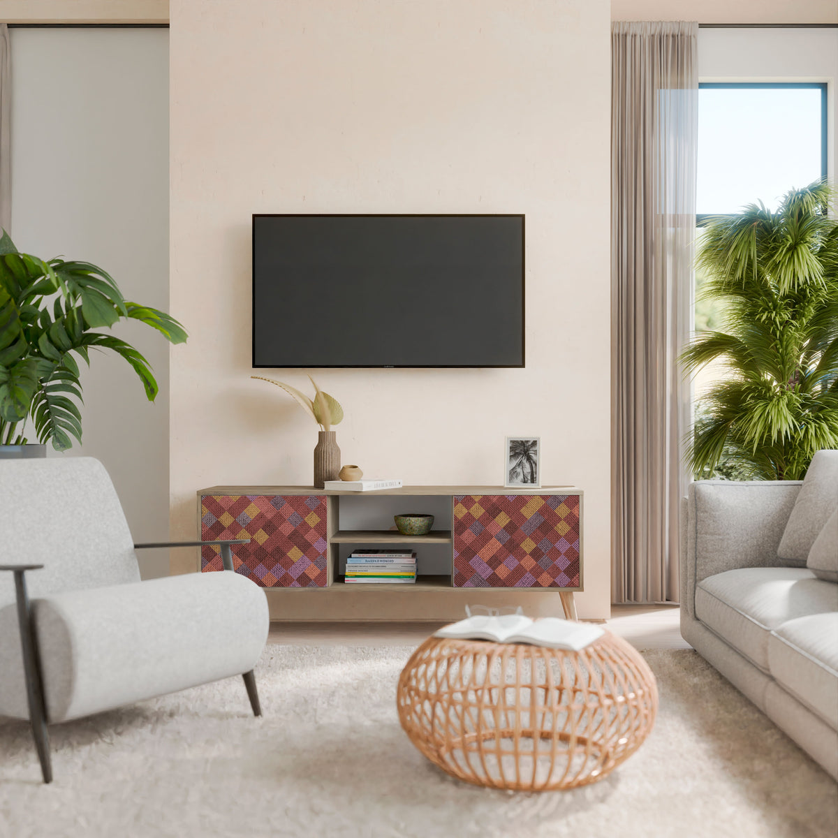 PAINTED SQUARES Mueble de TV de 2 Puertas