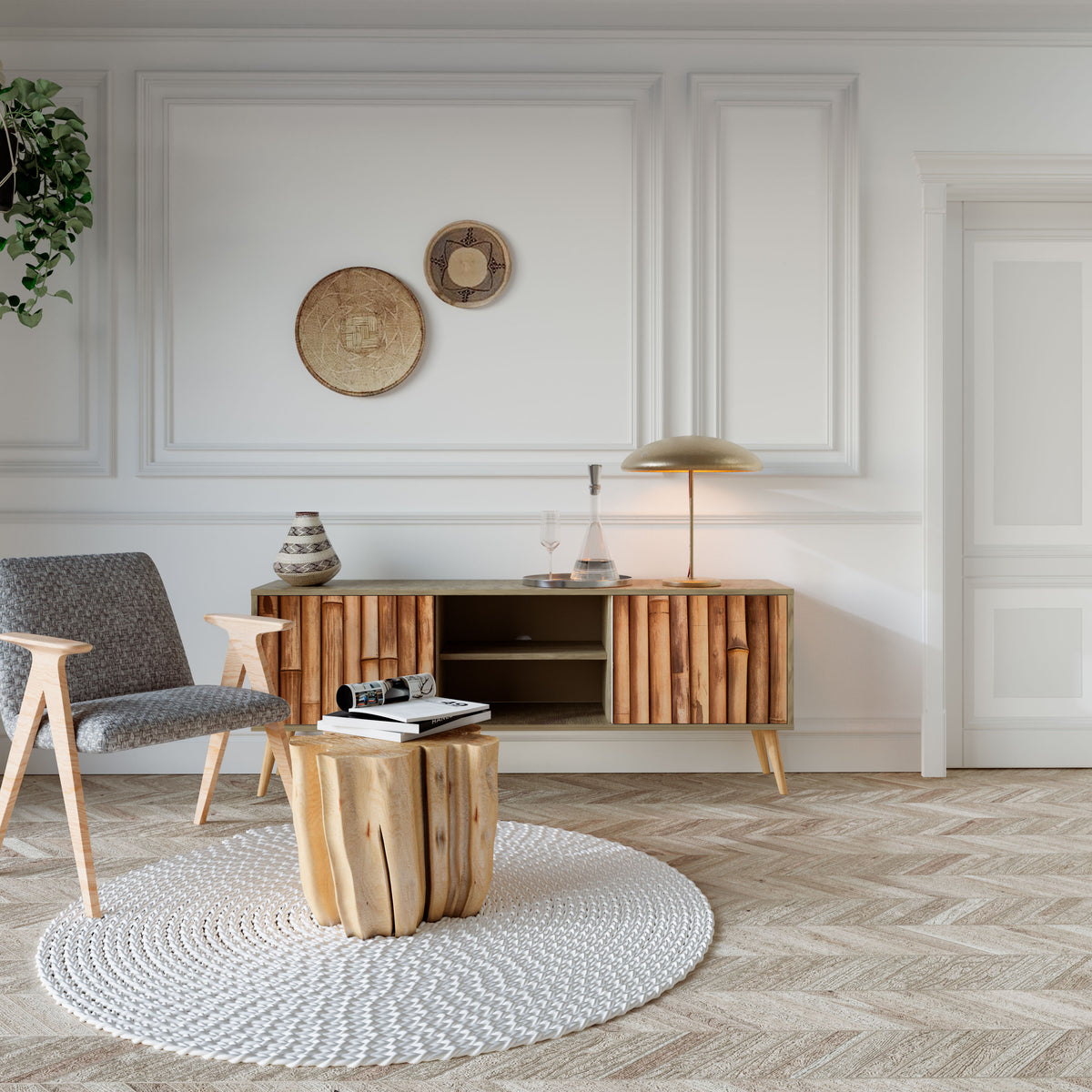 NATURAL WOOD Mueble de TV de 2 Puertas