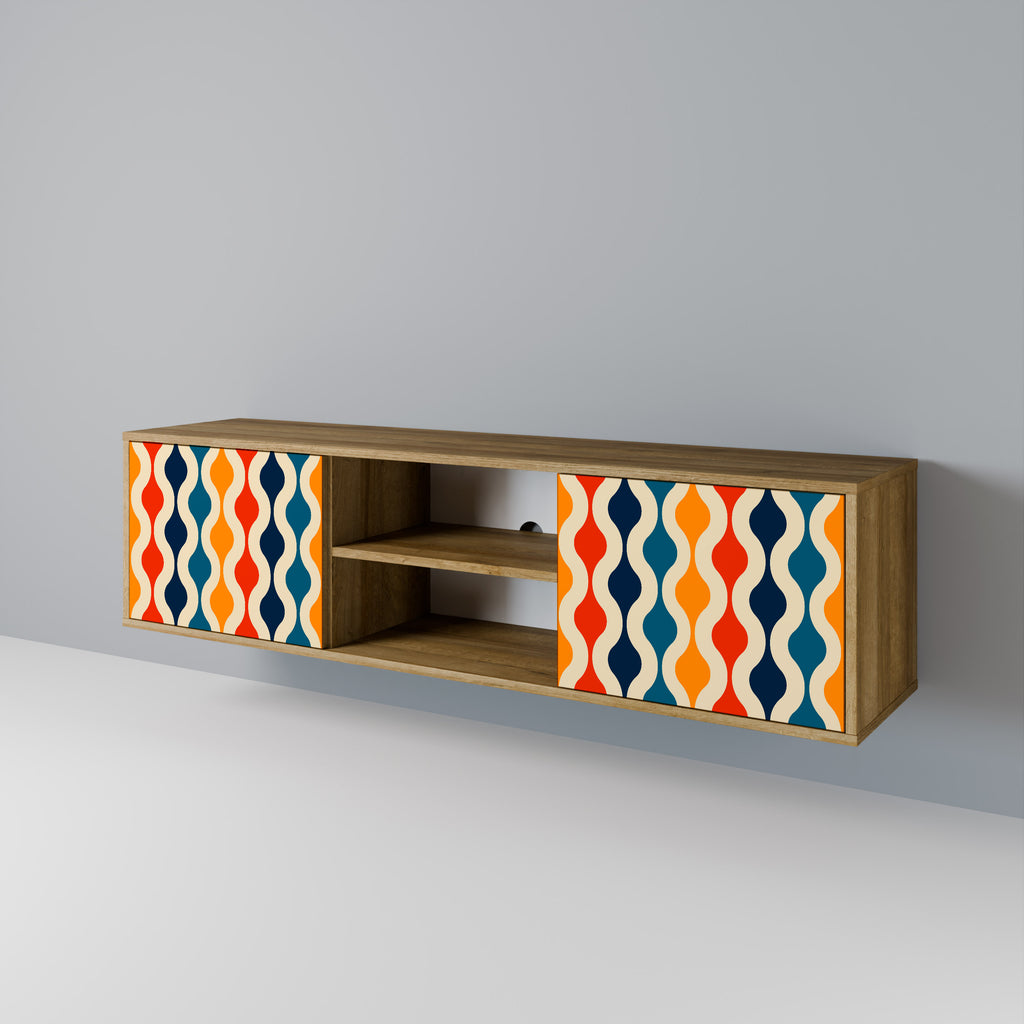 Mueble de TV de 2 puertas con efecto roble y NOSTALGIA COLORIDA