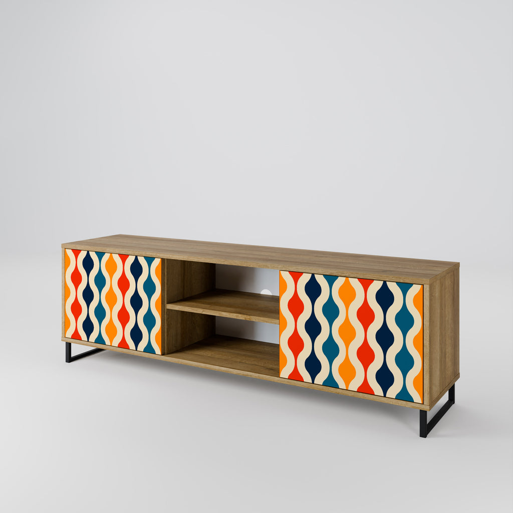 Mueble de TV de 2 puertas con efecto roble y NOSTALGIA COLORIDA