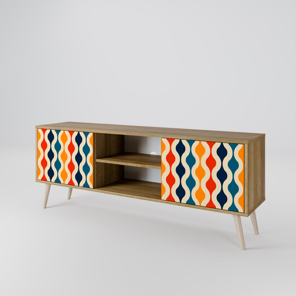 Mueble de TV de 2 puertas con efecto roble y NOSTALGIA COLORIDA