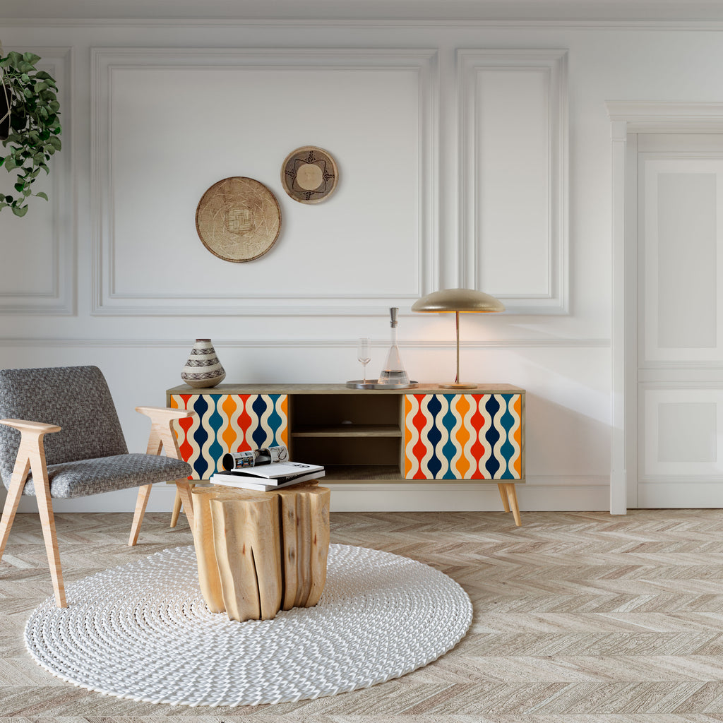 Mueble de TV de 2 puertas con efecto roble y NOSTALGIA COLORIDA