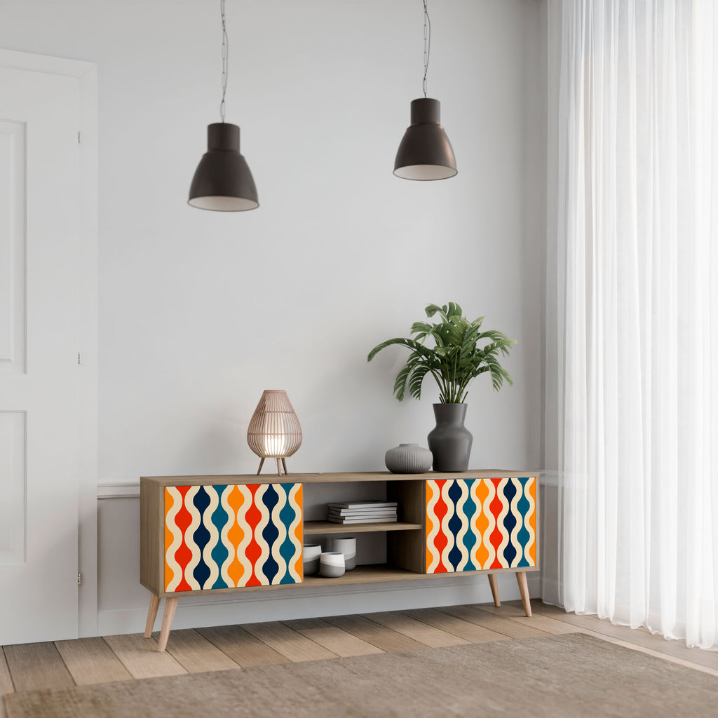 Mueble de TV de 2 puertas con efecto roble y NOSTALGIA COLORIDA