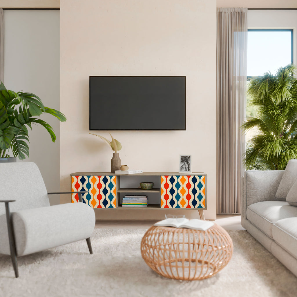Mueble de TV de 2 puertas con efecto roble y NOSTALGIA COLORIDA