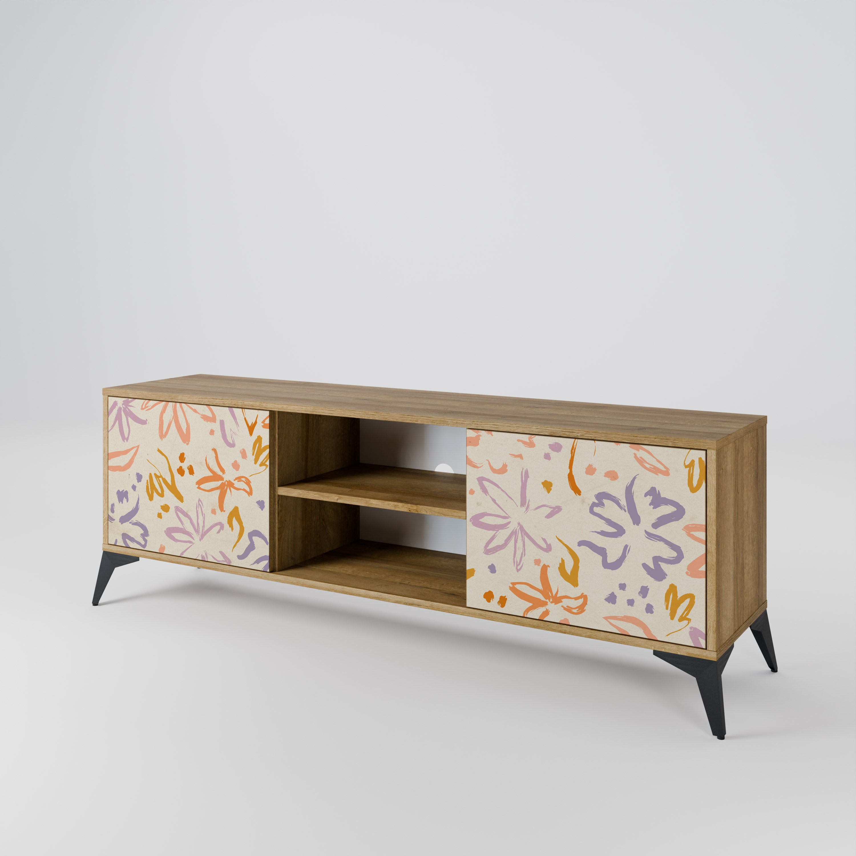 SPRING WHIMSY 2-Door TV Stand in Oak Effect