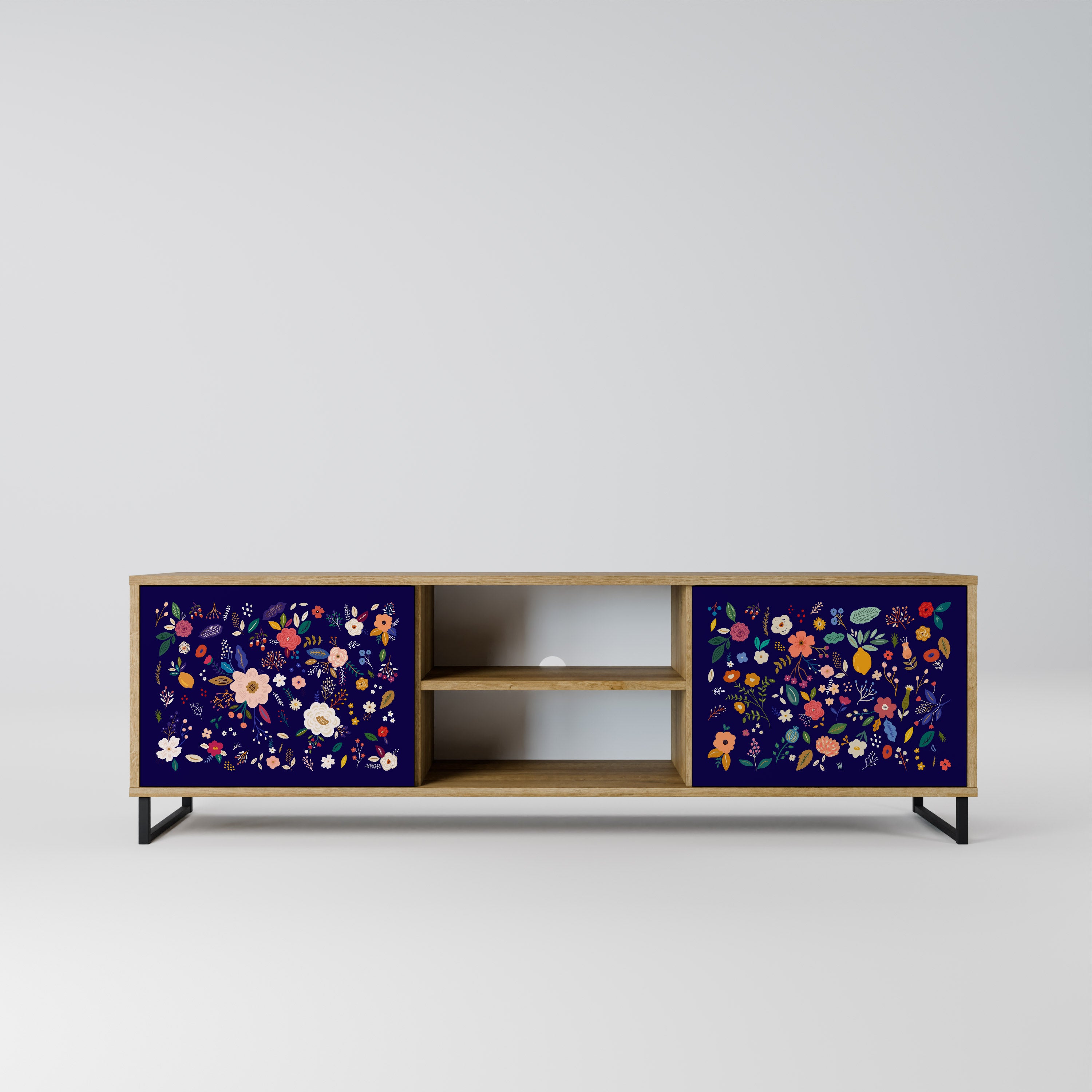 FLORAL COMBINATION 2-Door TV Stand in Oak Effect