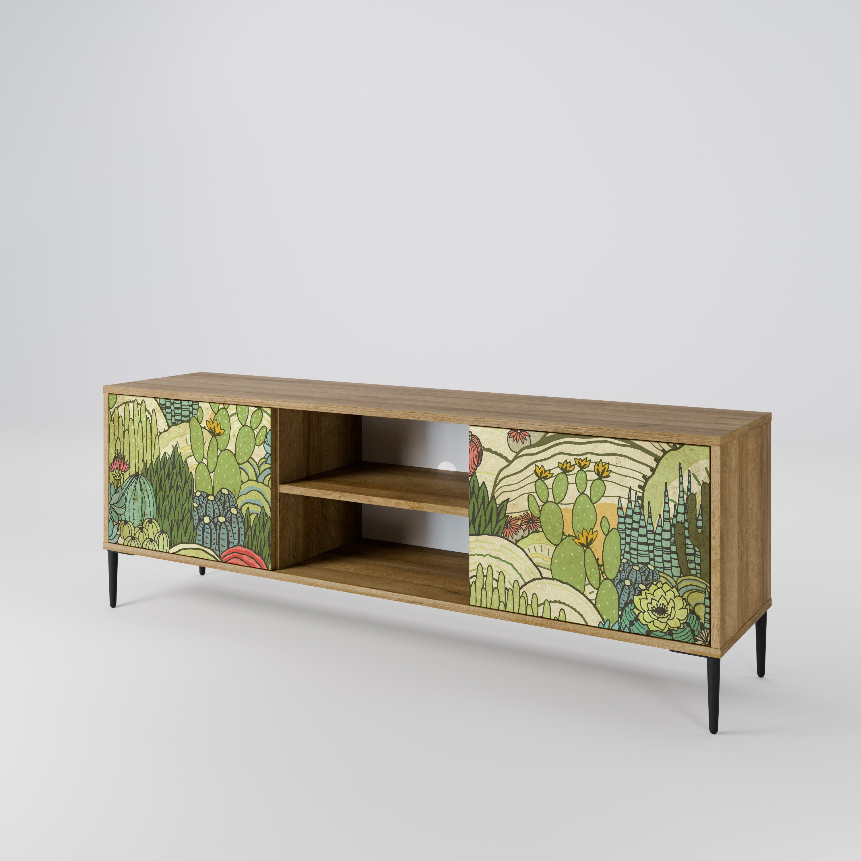 SUCCULENTS KALEIDOSCOPE 2-Door TV Stand in Oak Effect