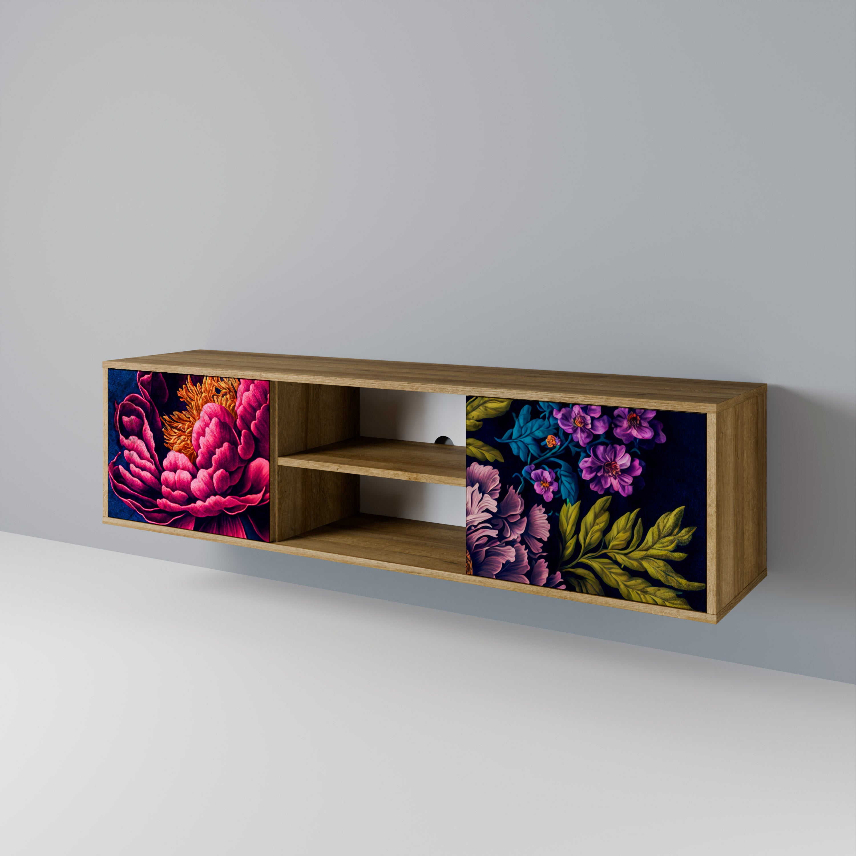 BLOOMING ELEGANCE 2-Door TV Stand in Oak Effect