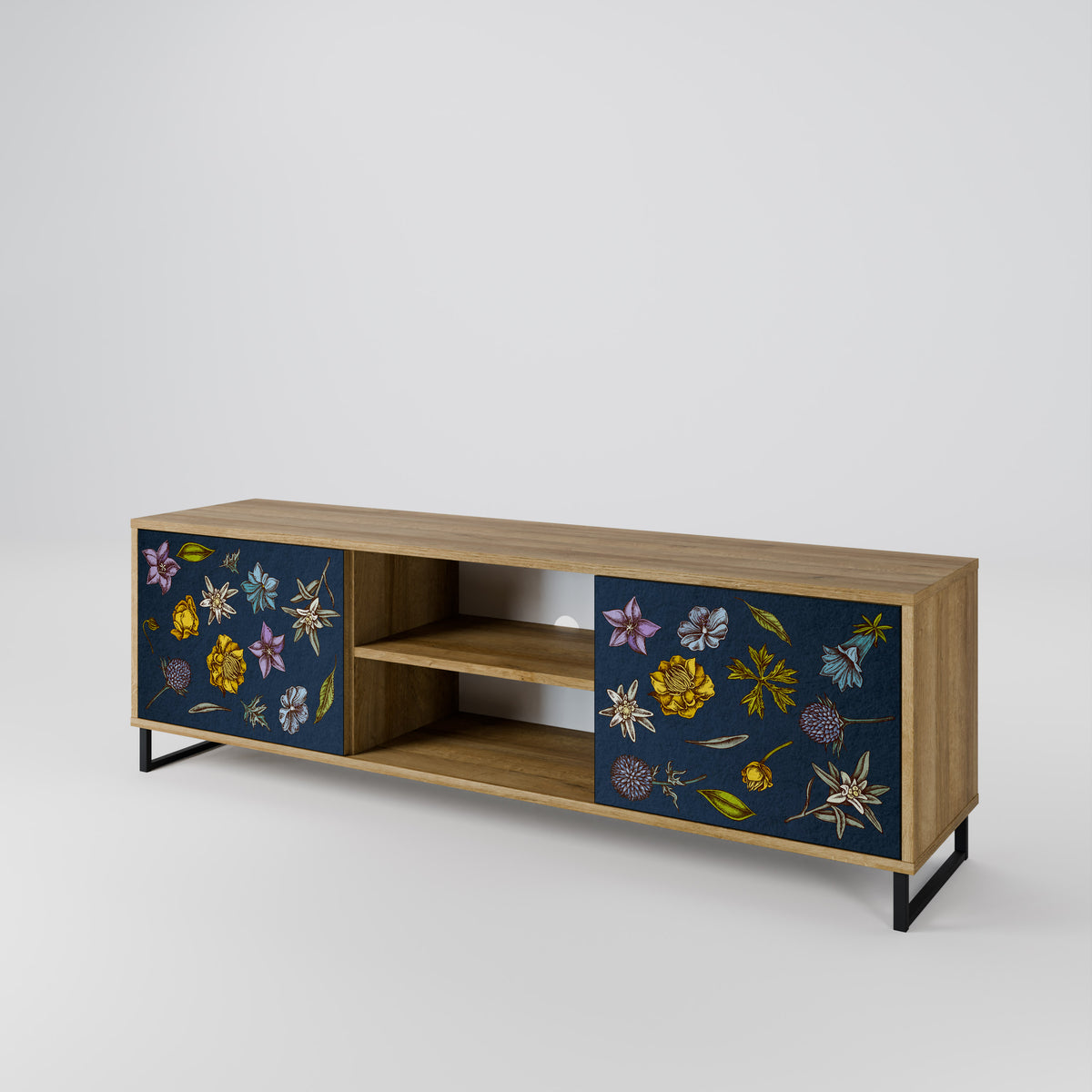 FLOWERS ON NAVY BLUE Mueble de TV de 2 Puertas