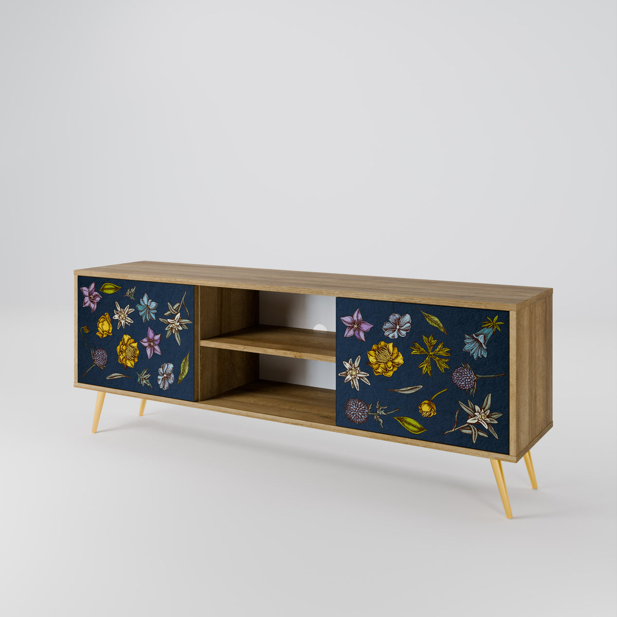 FLOWERS ON NAVY BLUE Mueble de TV de 2 Puertas