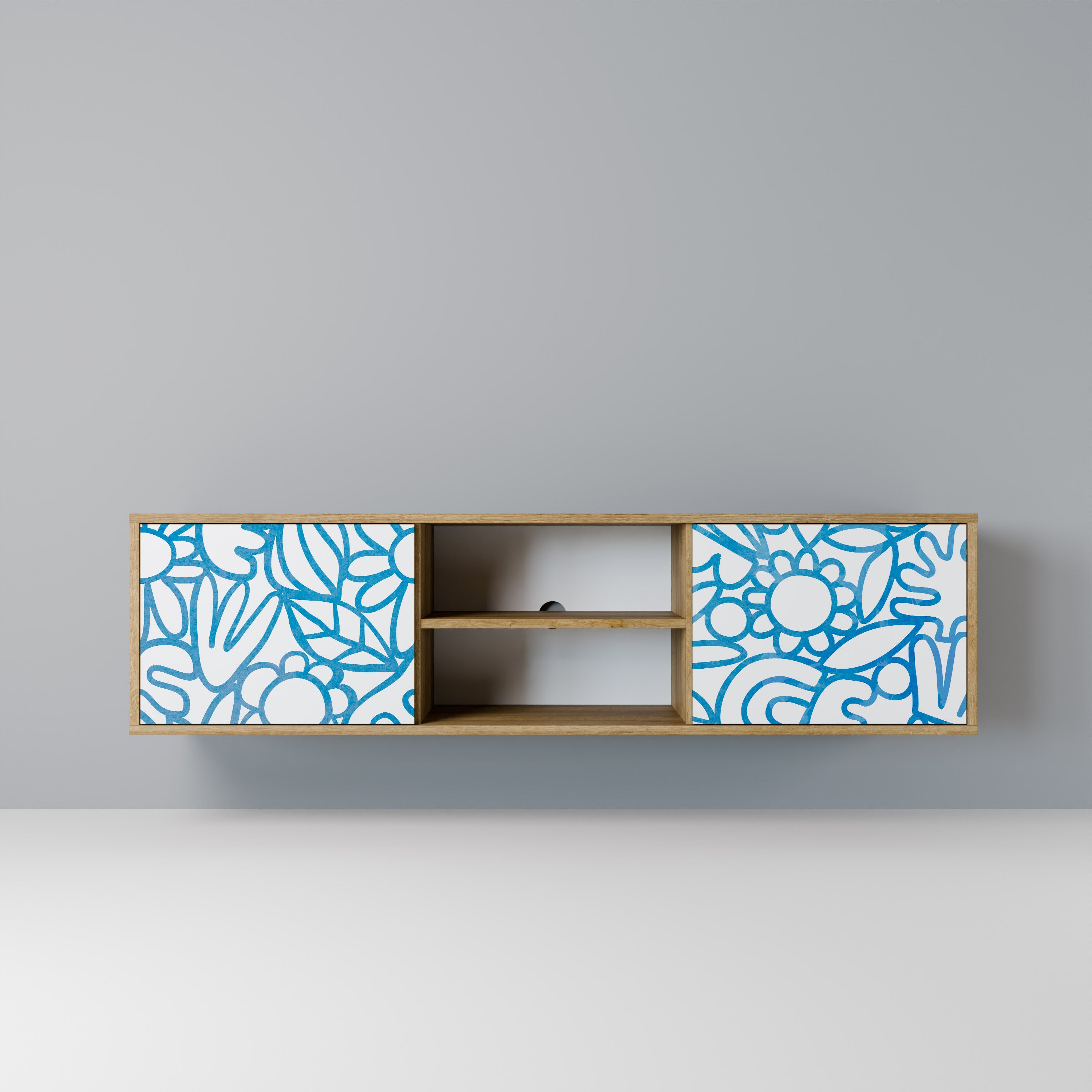 BLOOMY MORNING 2-Door TV Stand in Oak Effect