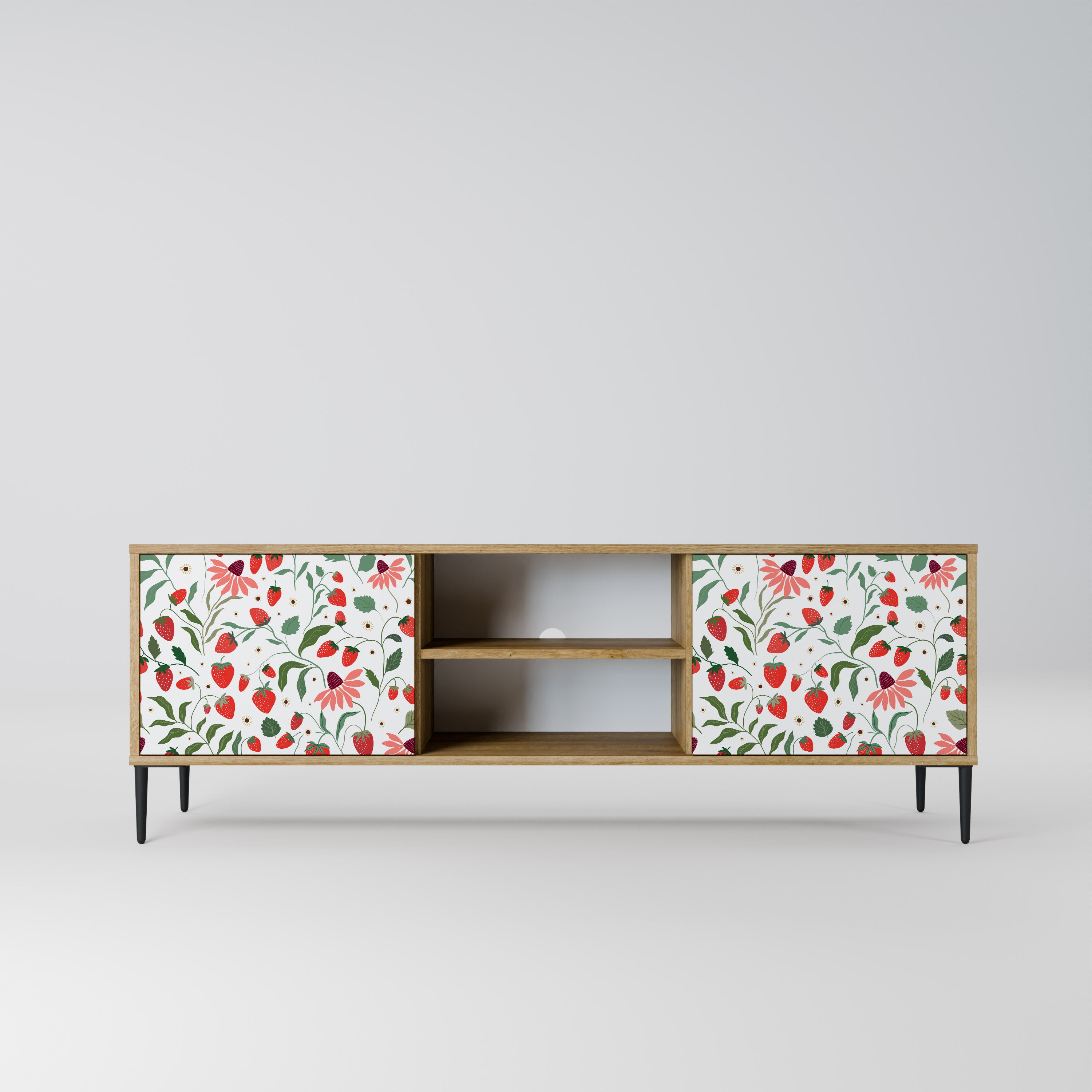 FLOWERS AND STRAWBERRIES 2-Door TV Stand in Oak Effect