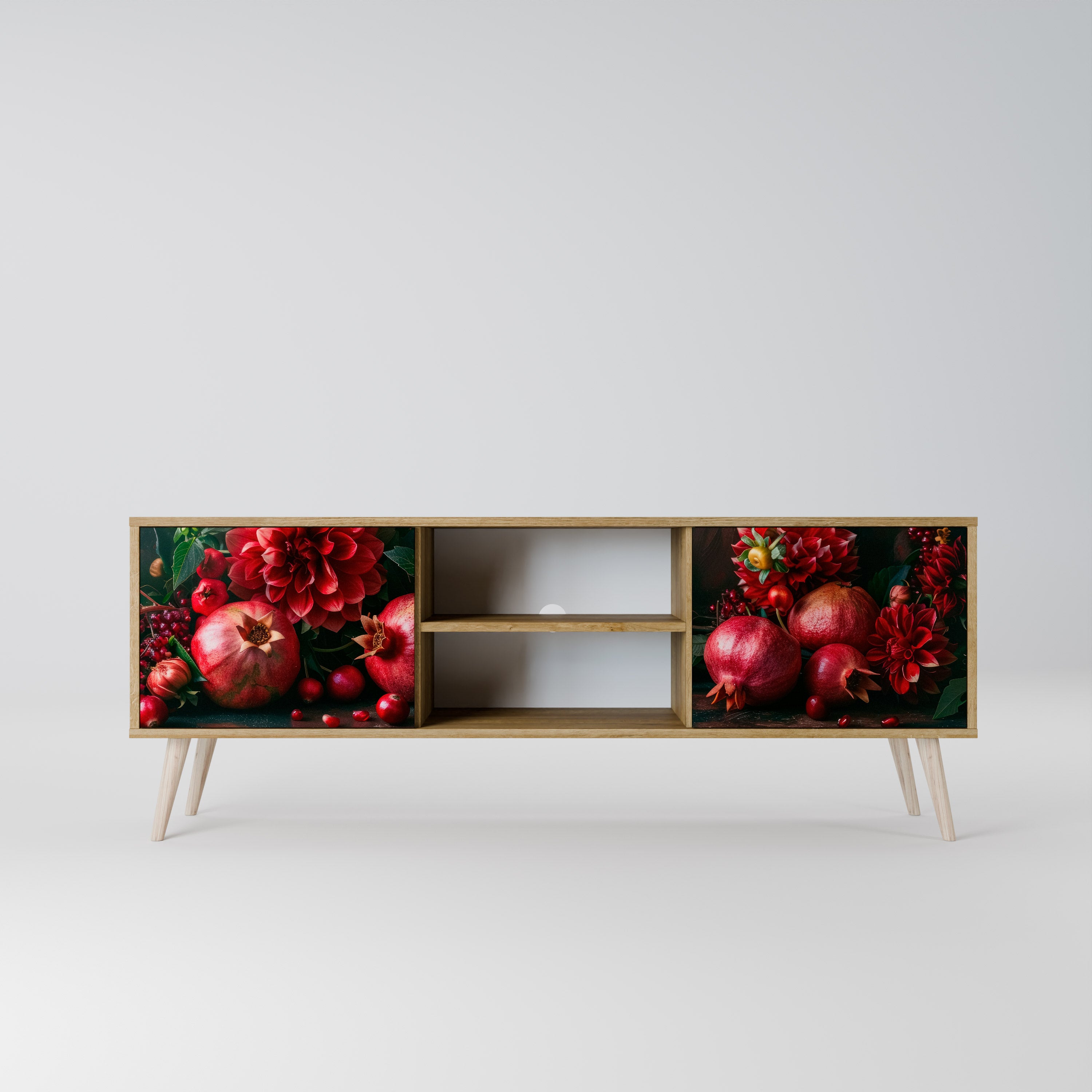 Mueble de TV de 2 puertas DAHLIAS AND POMEGRANATES en efecto roble