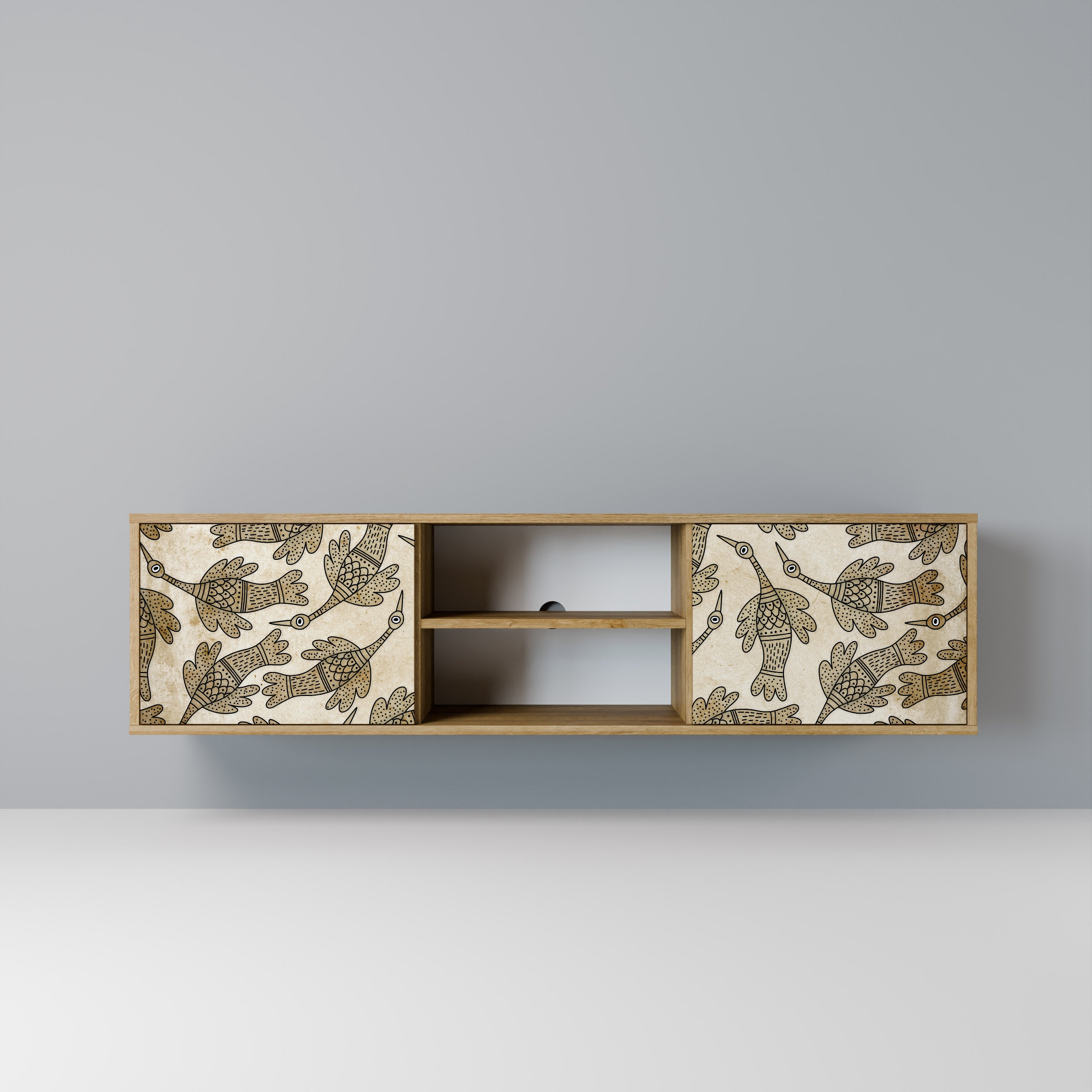 Mueble de TV ALMONDINE SONGBIRD de 2 puertas con efecto roble