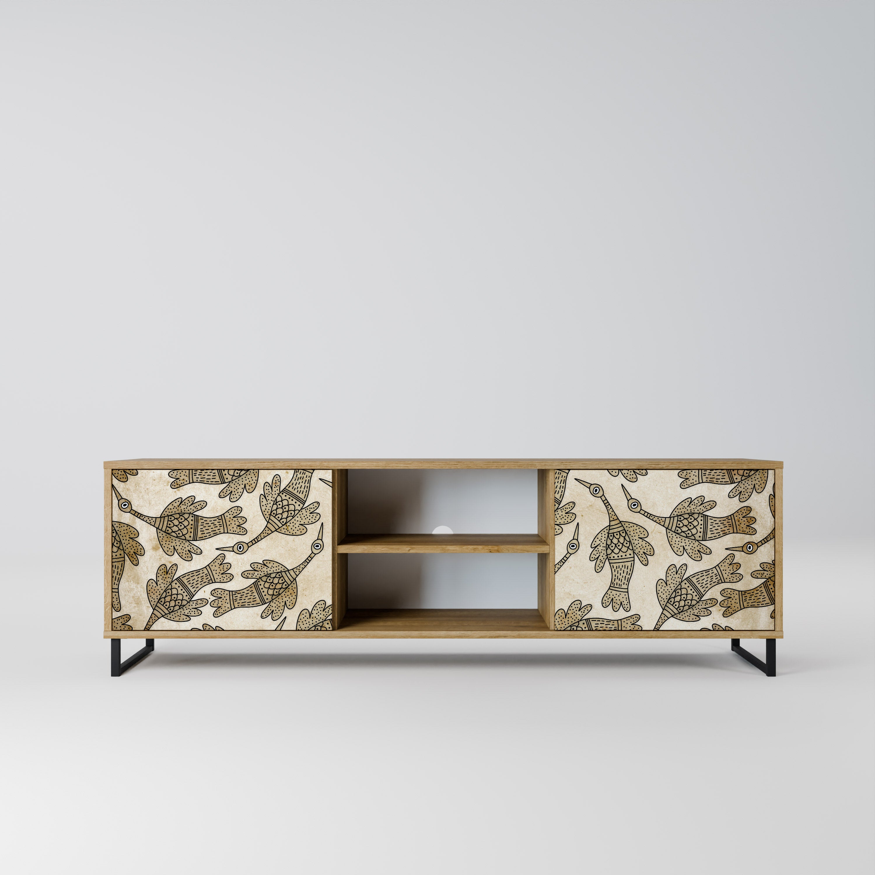 Mueble de TV ALMONDINE SONGBIRD de 2 puertas con efecto roble