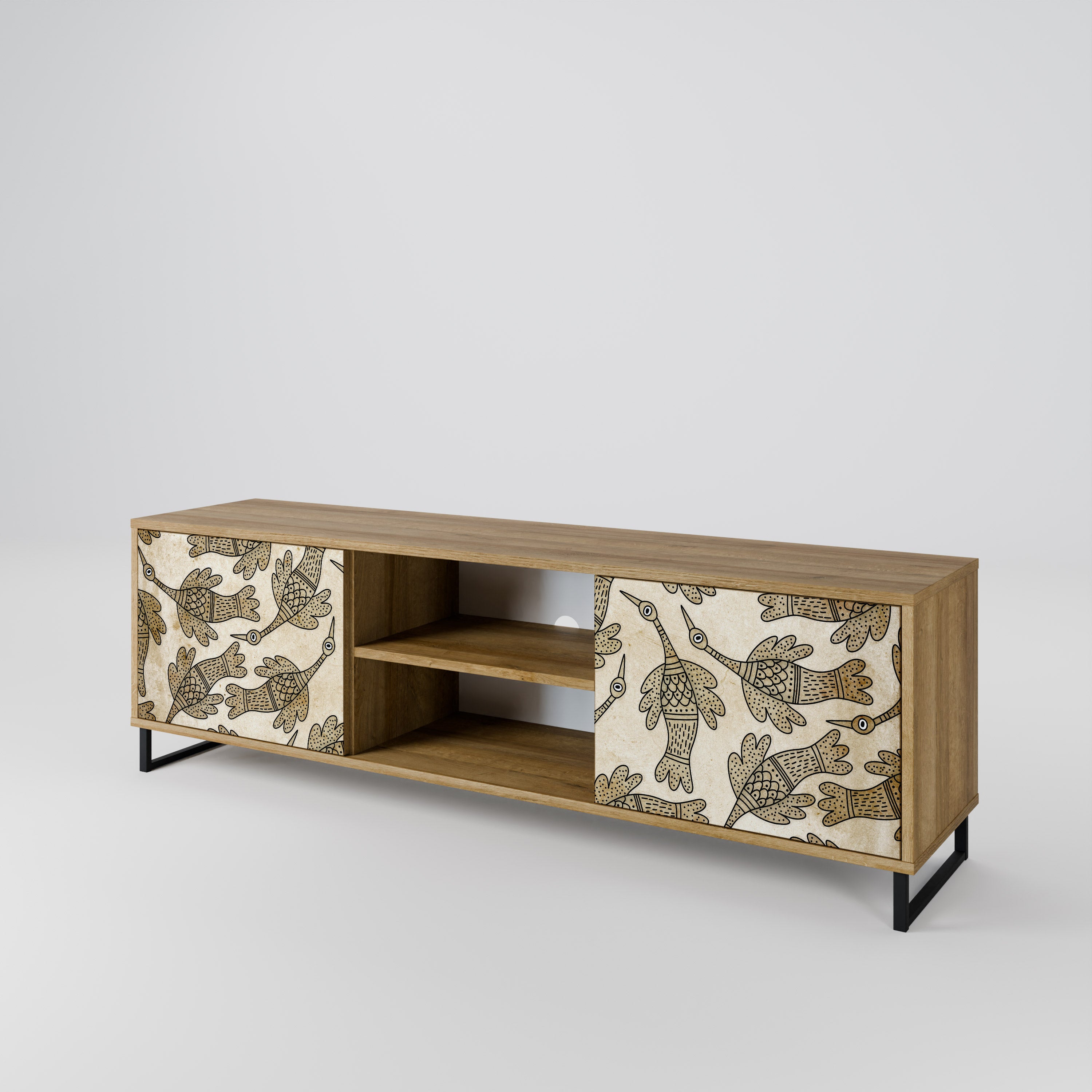 Mueble de TV ALMONDINE SONGBIRD de 2 puertas con efecto roble