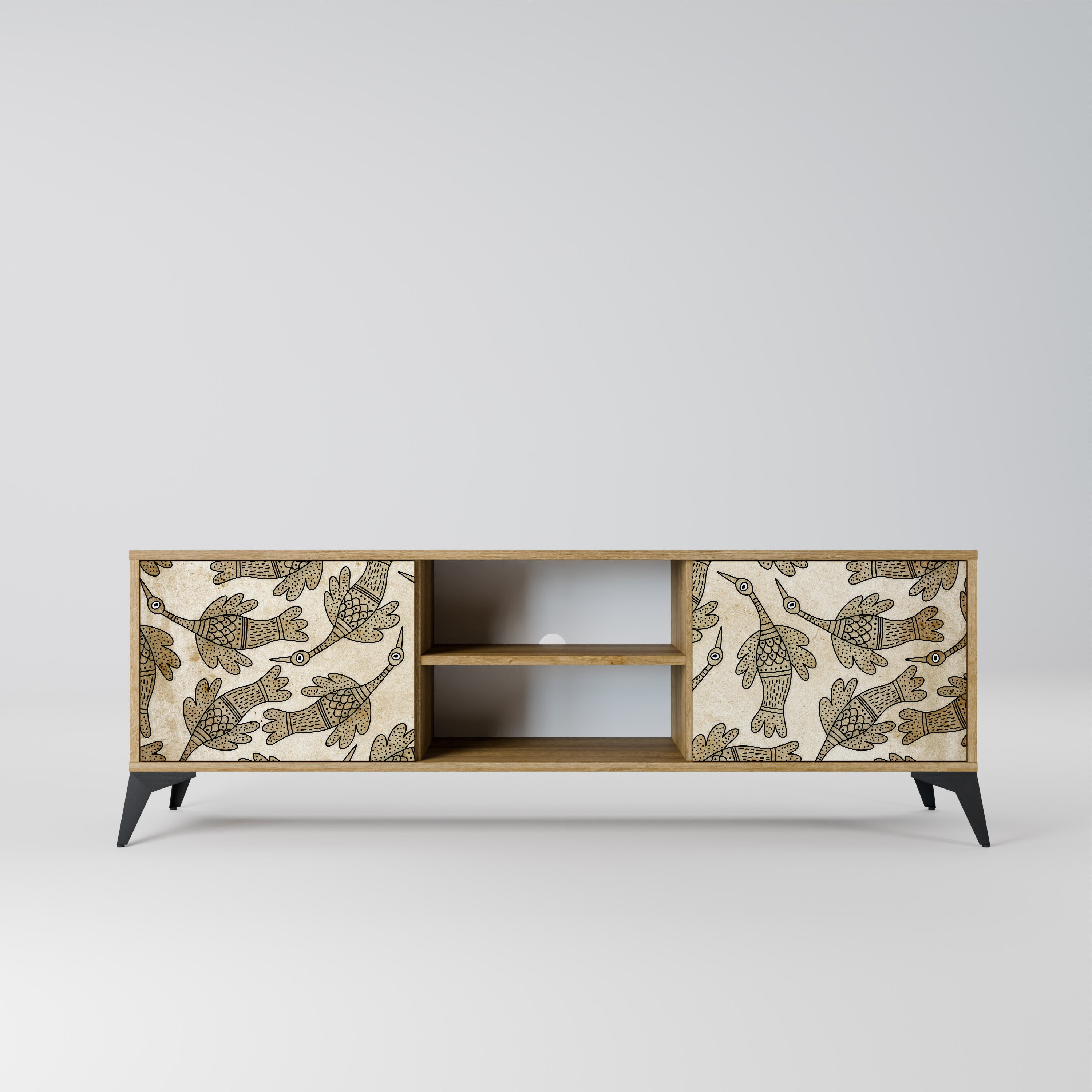 Mueble de TV ALMONDINE SONGBIRD de 2 puertas con efecto roble