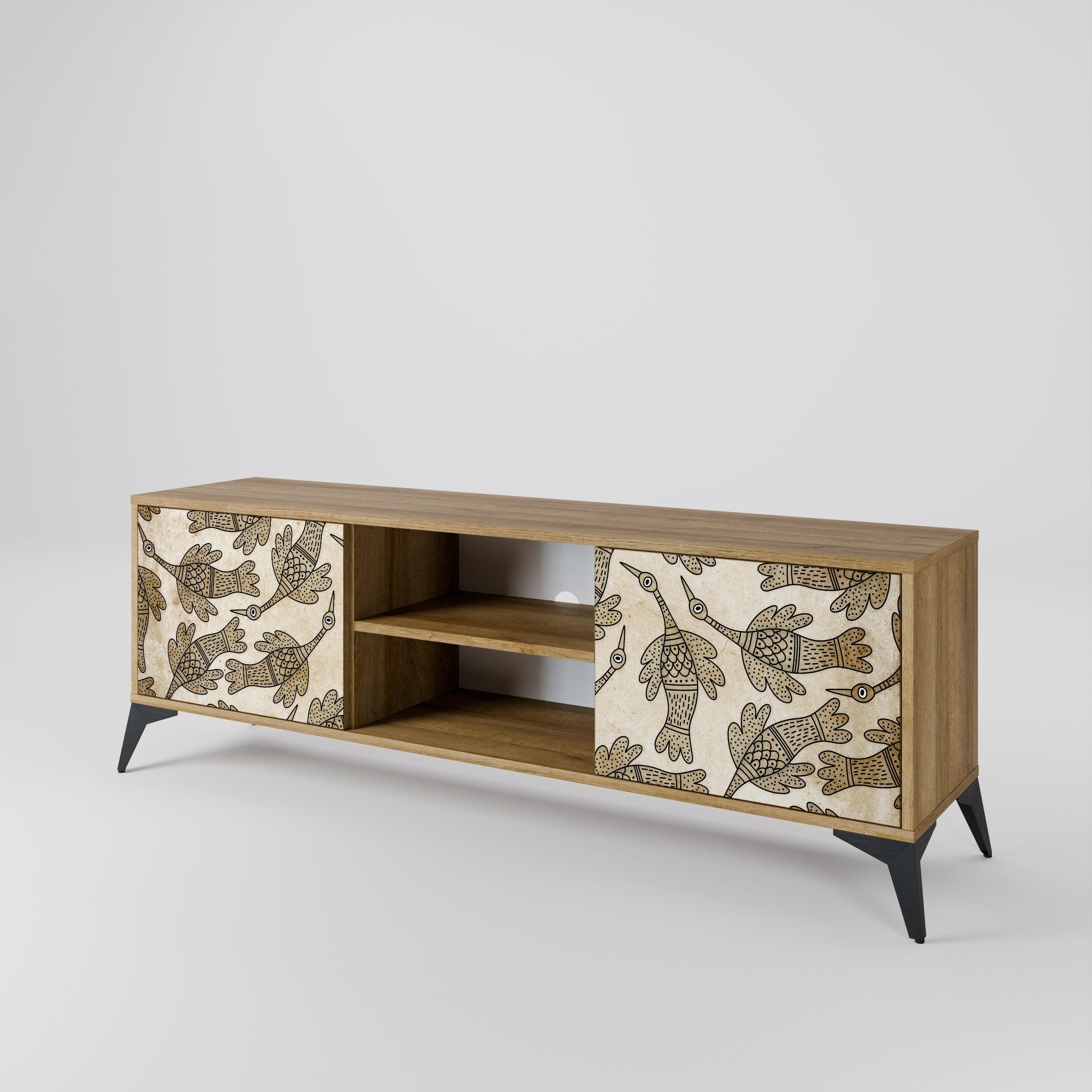 Mueble de TV ALMONDINE SONGBIRD de 2 puertas con efecto roble