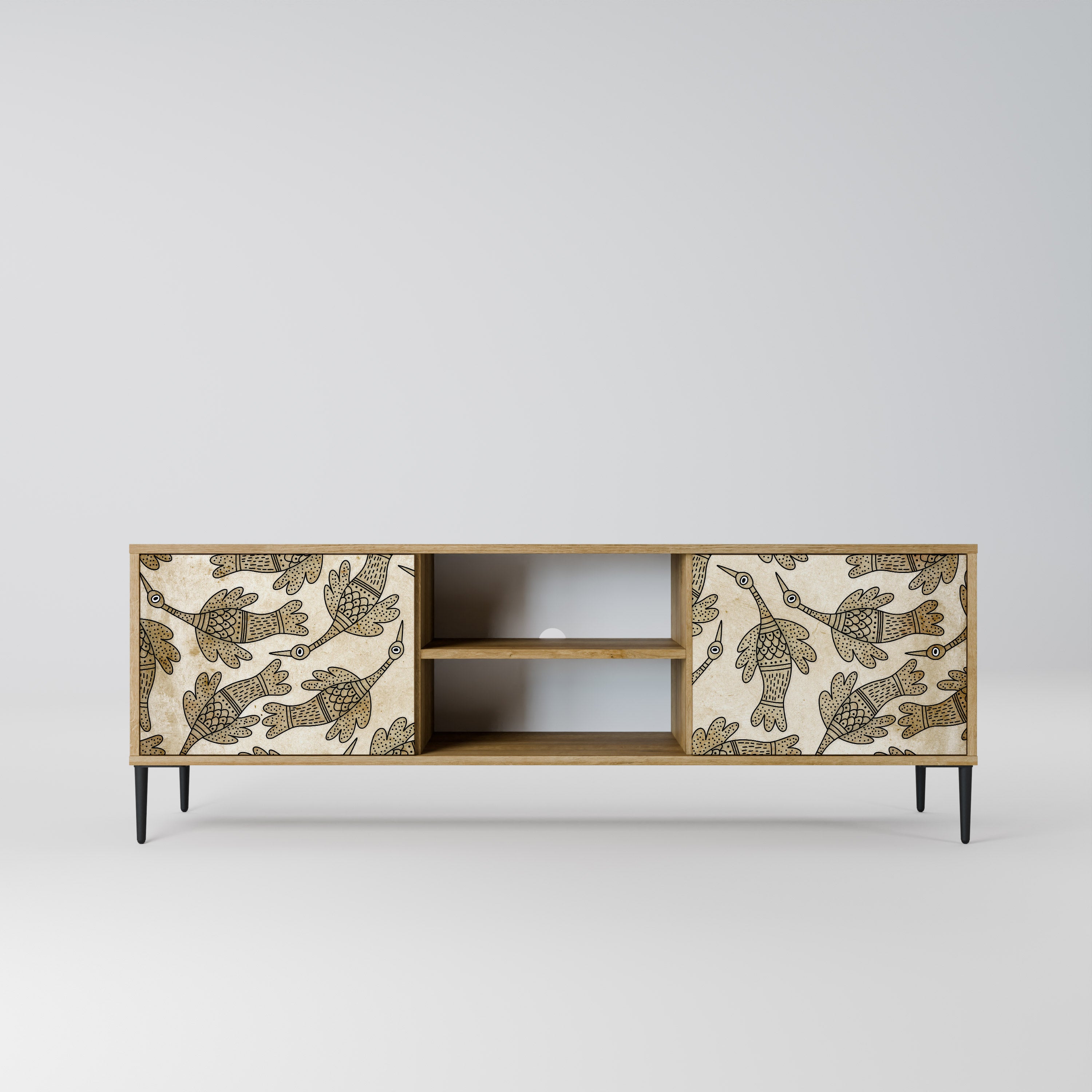Mueble de TV ALMONDINE SONGBIRD de 2 puertas con efecto roble