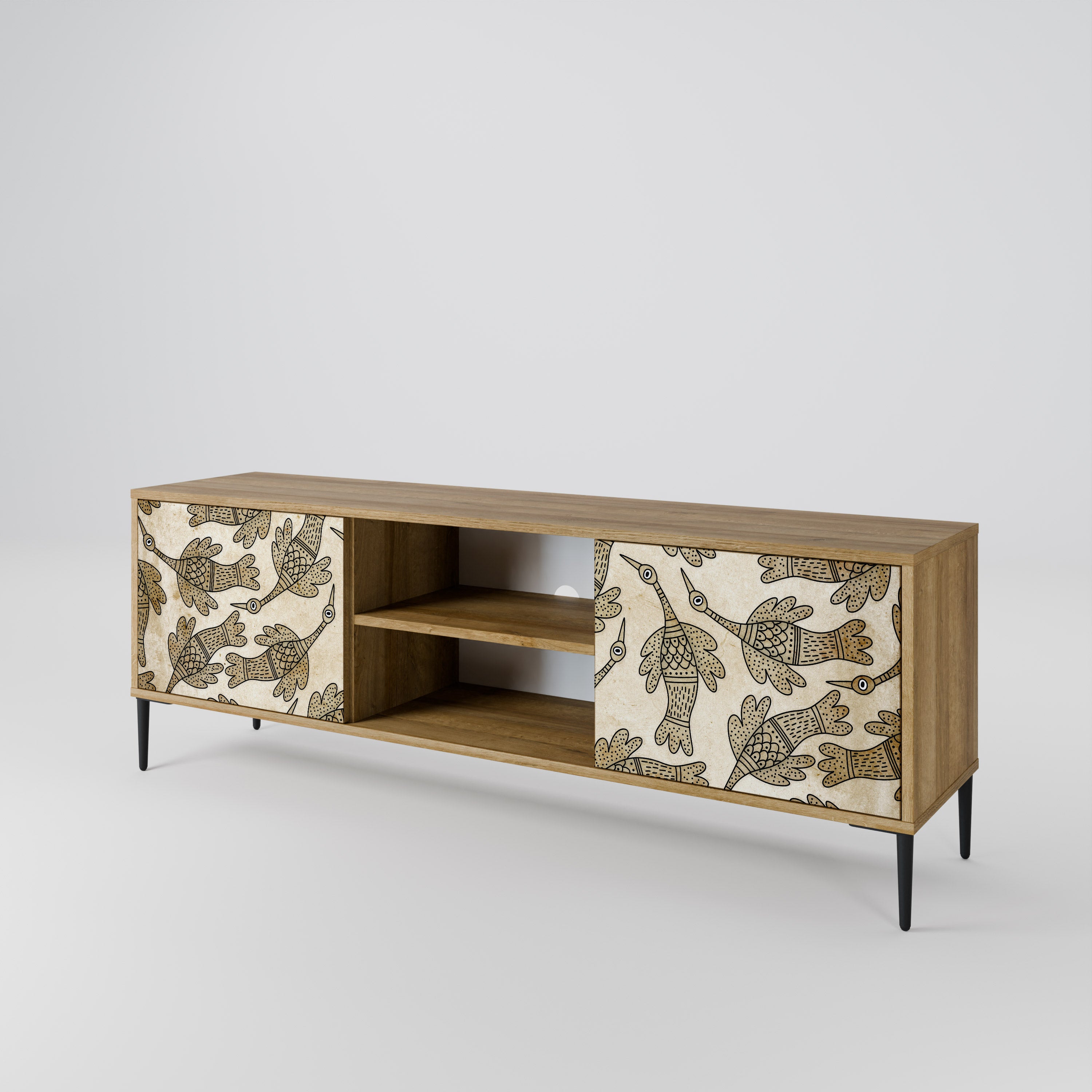 Mueble de TV ALMONDINE SONGBIRD de 2 puertas con efecto roble