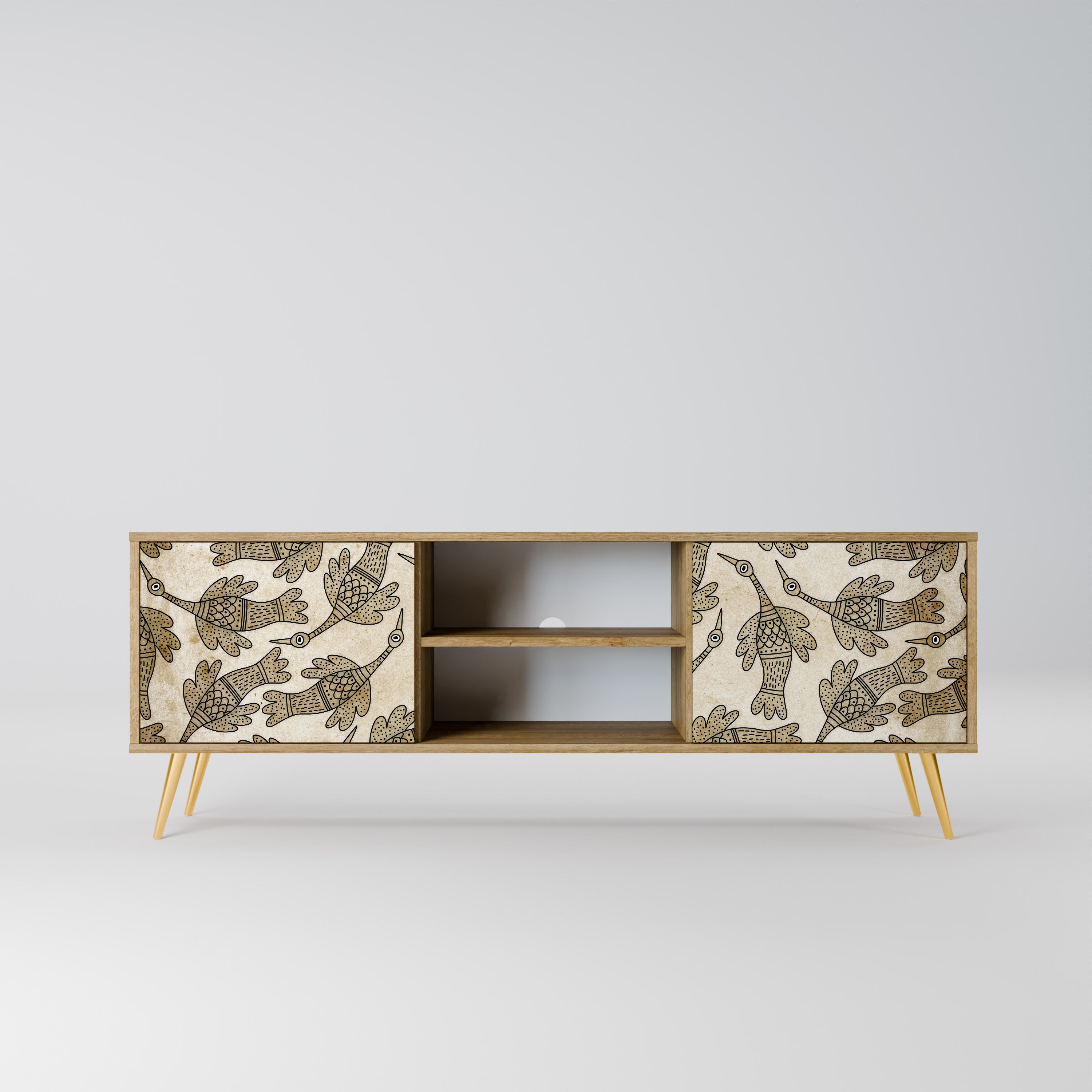 Mueble de TV ALMONDINE SONGBIRD de 2 puertas con efecto roble