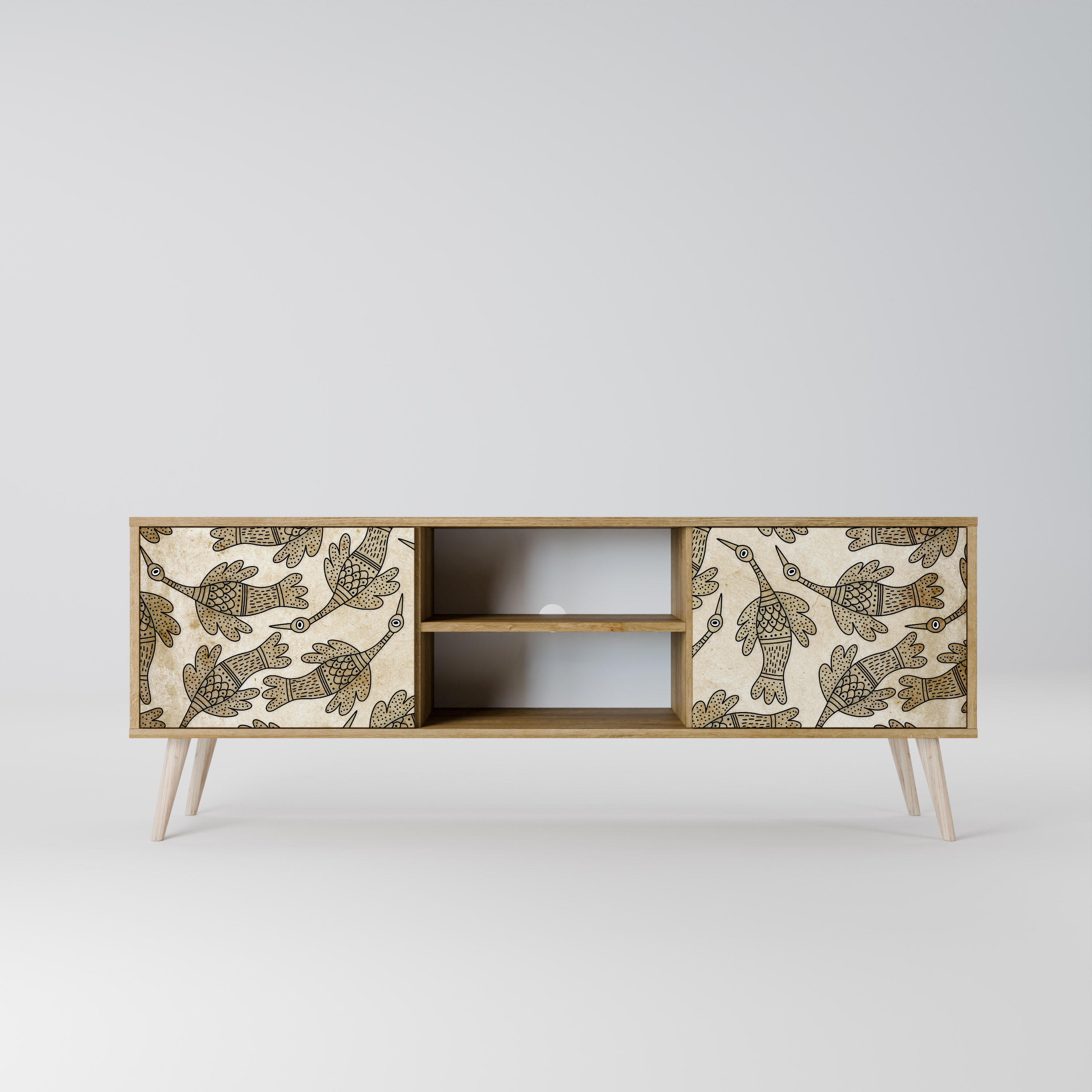 Mueble de TV ALMONDINE SONGBIRD de 2 puertas con efecto roble