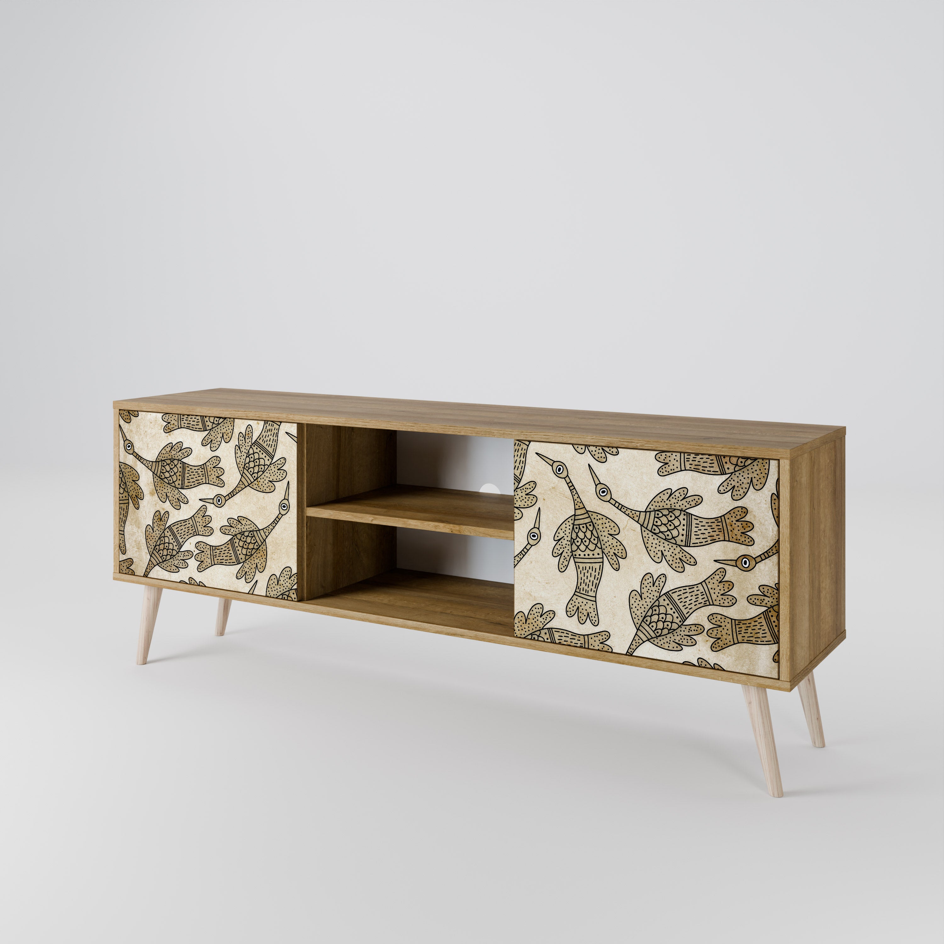 Mueble de TV ALMONDINE SONGBIRD de 2 puertas con efecto roble