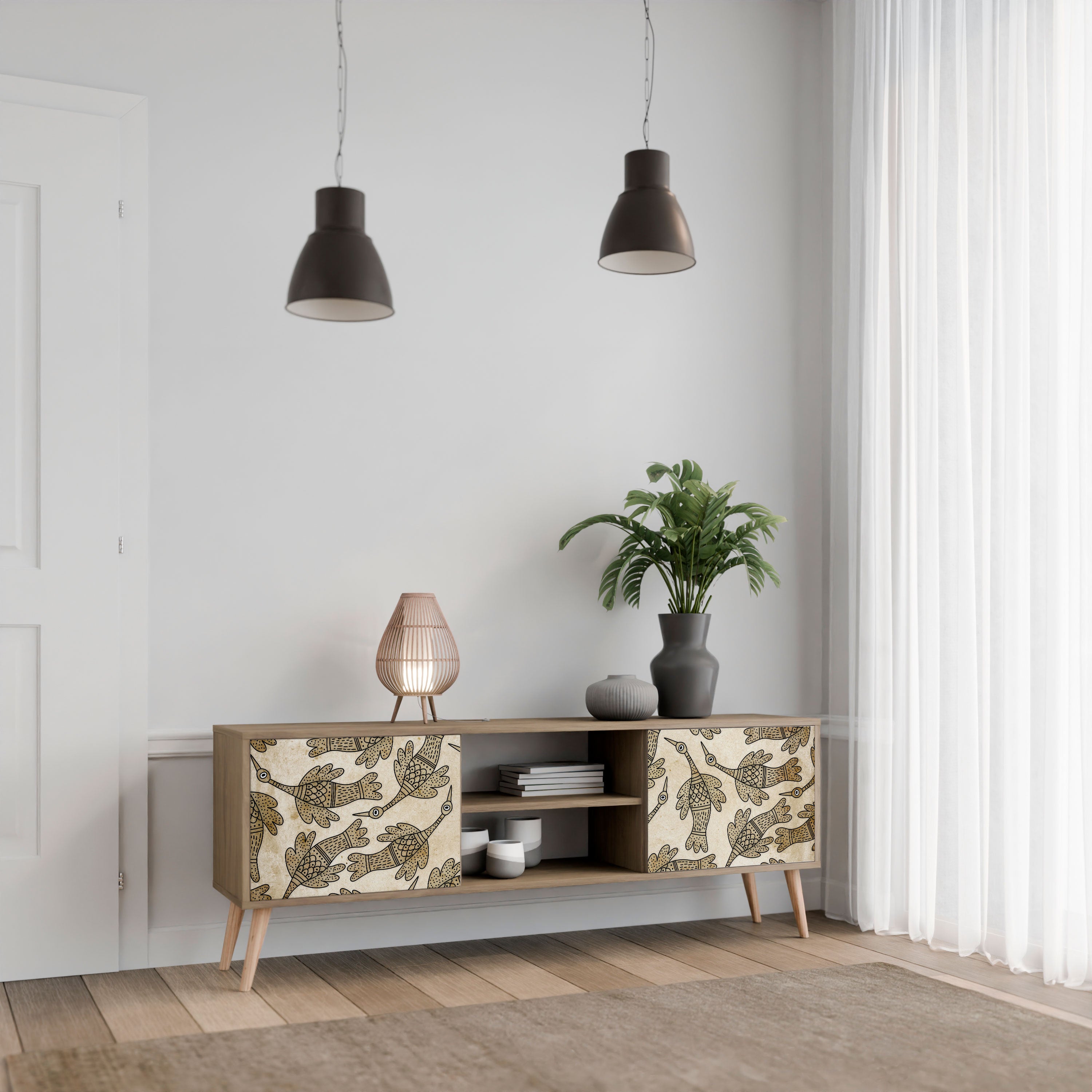 Mueble de TV ALMONDINE SONGBIRD de 2 puertas con efecto roble