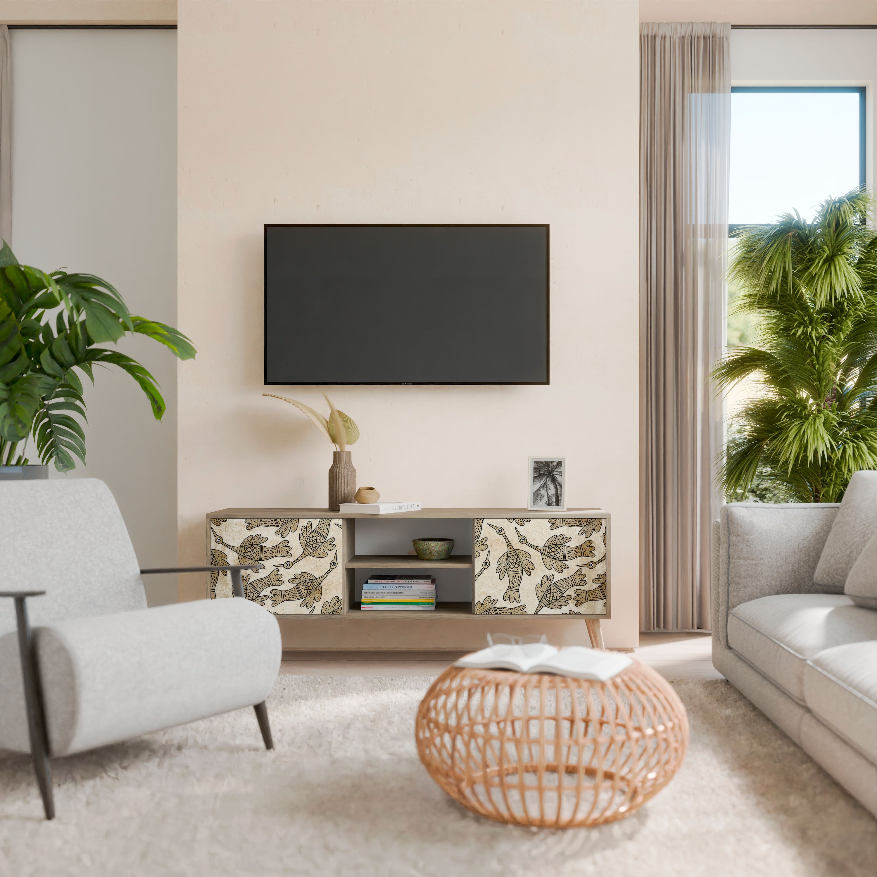 Mueble de TV ALMONDINE SONGBIRD de 2 puertas con efecto roble