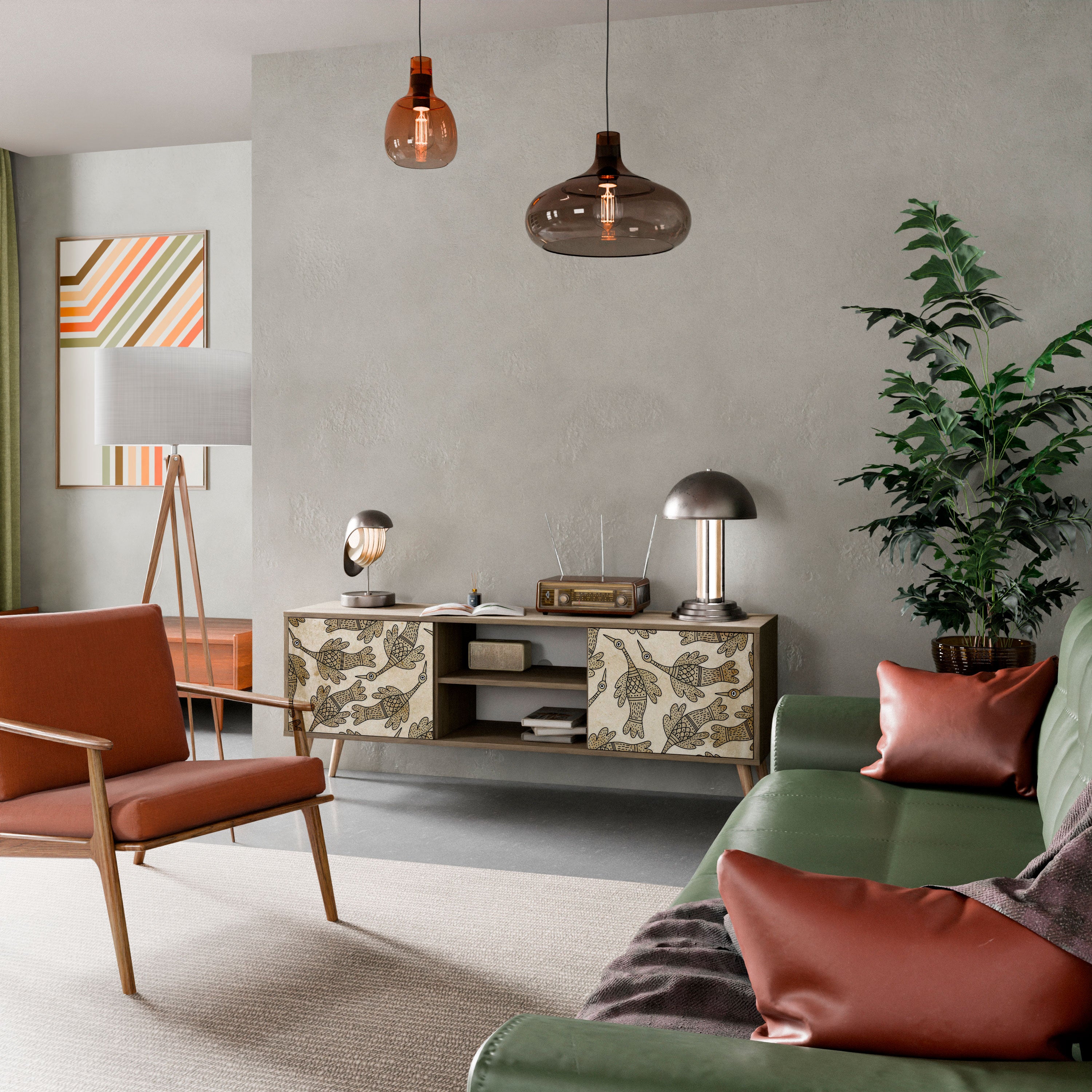 Mueble de TV ALMONDINE SONGBIRD de 2 puertas con efecto roble