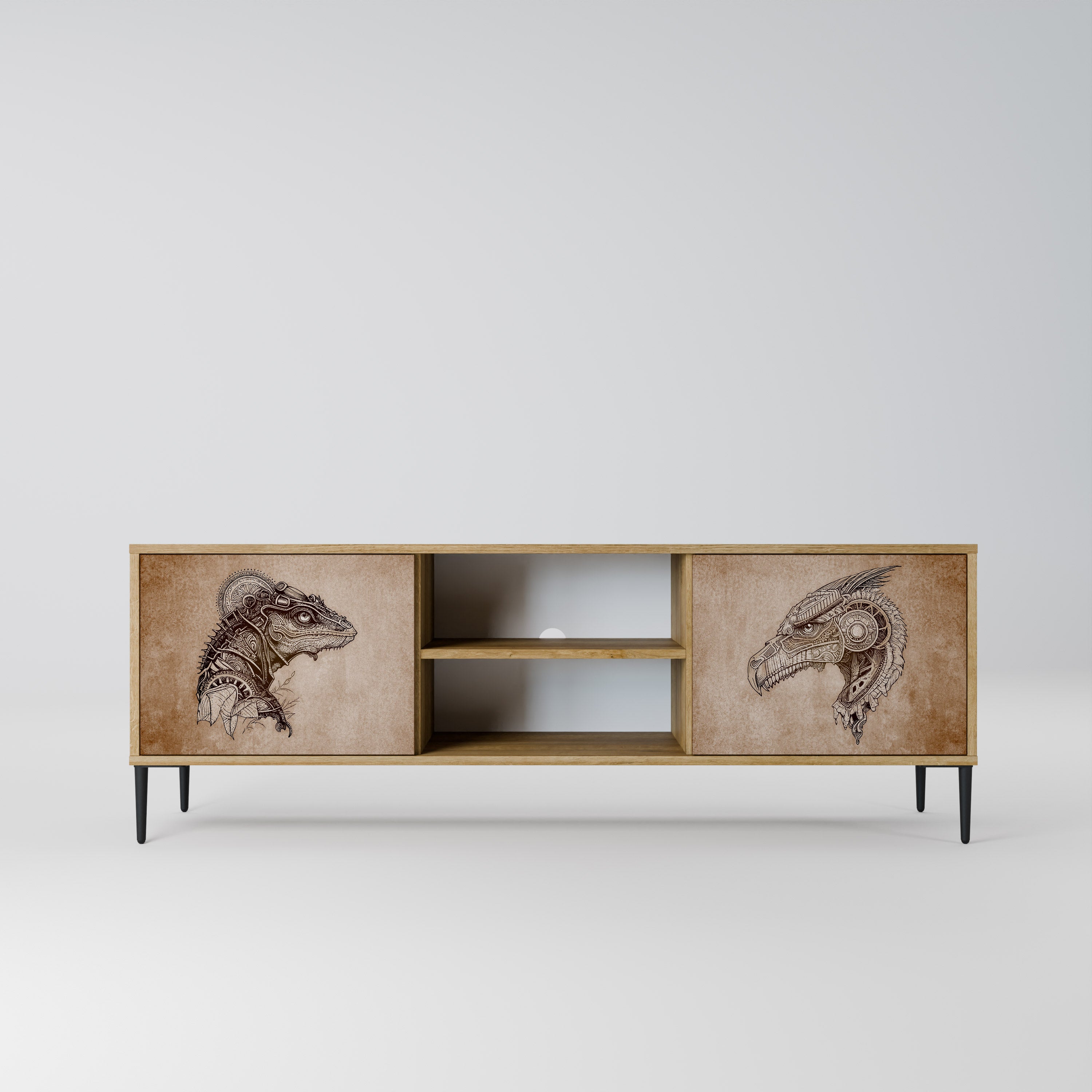 STEAMPUNK CLAN 2-Door TV Stand in Oak Effect