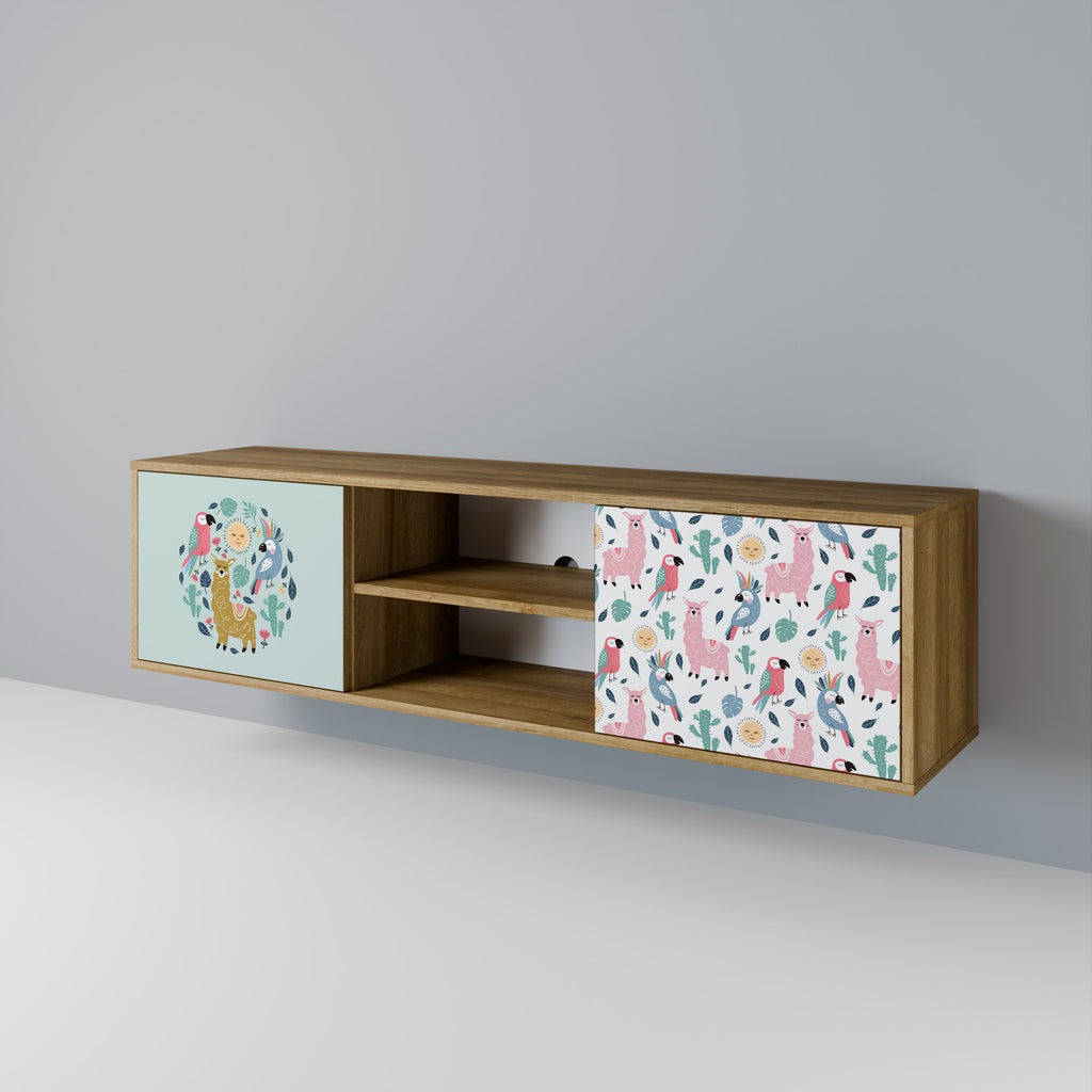 Mueble de TV de 2 puertas COLORFUL ALPACAS en efecto roble